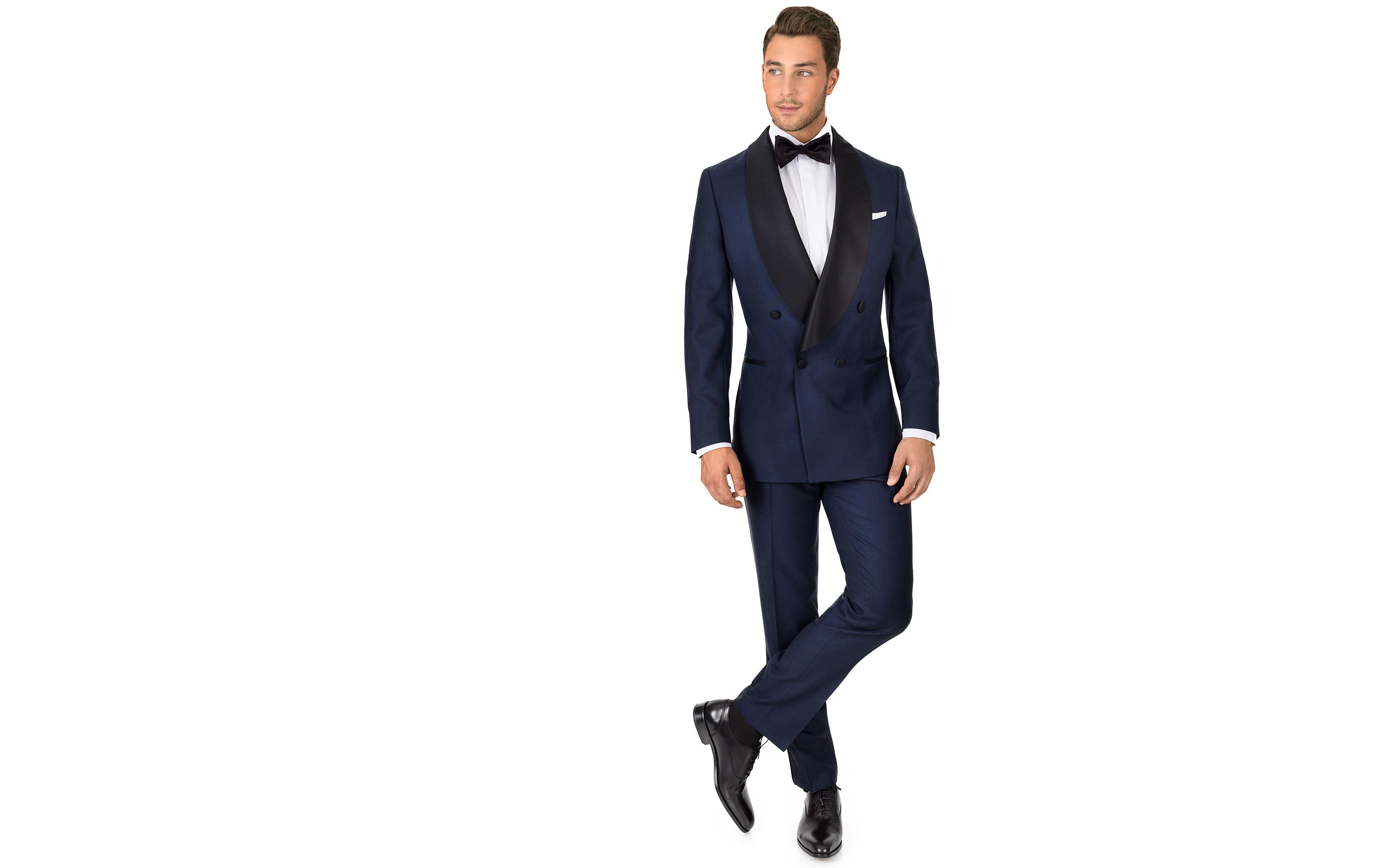 Blue Sharkskin Double Breasted Tuxedo