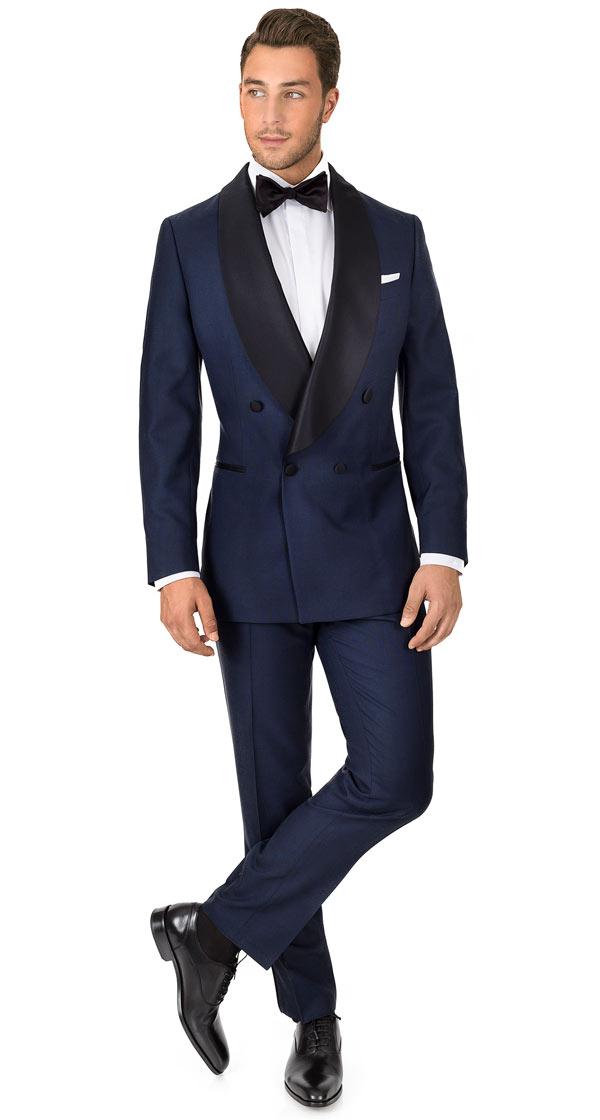 Blue Sharkskin Double Breasted Tuxedo