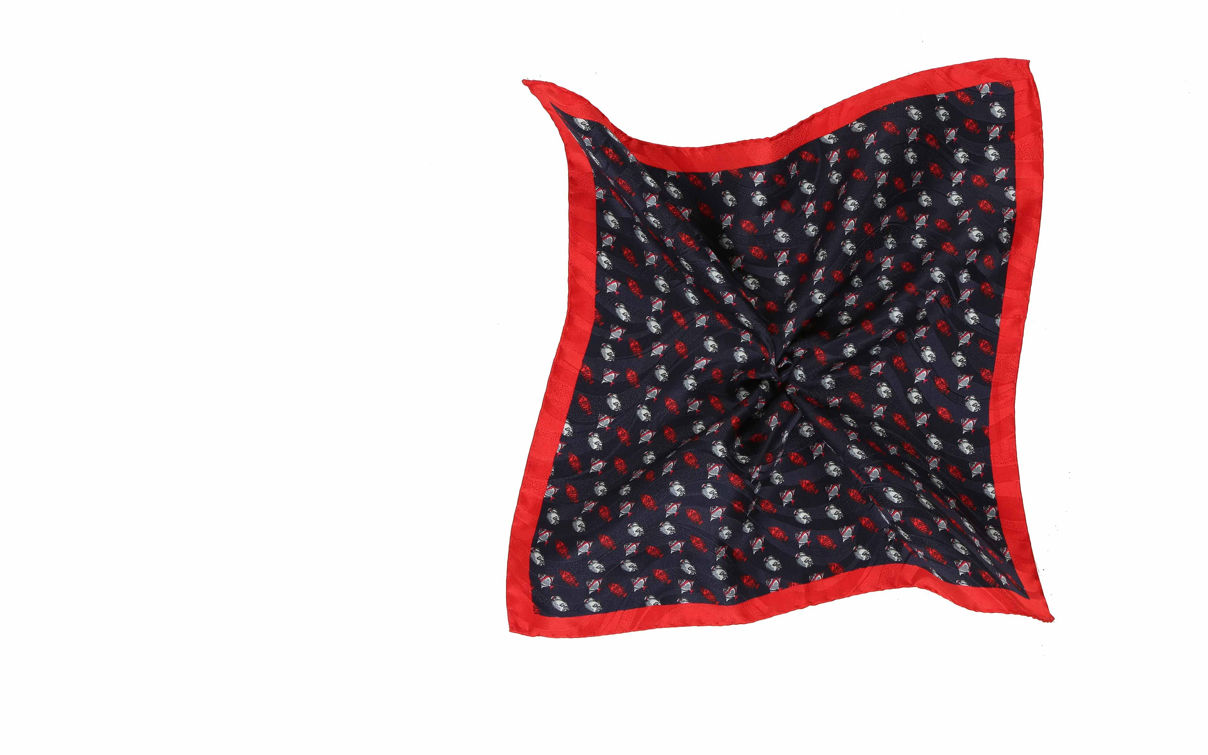 Blue & Red Fish Print Pocket Square