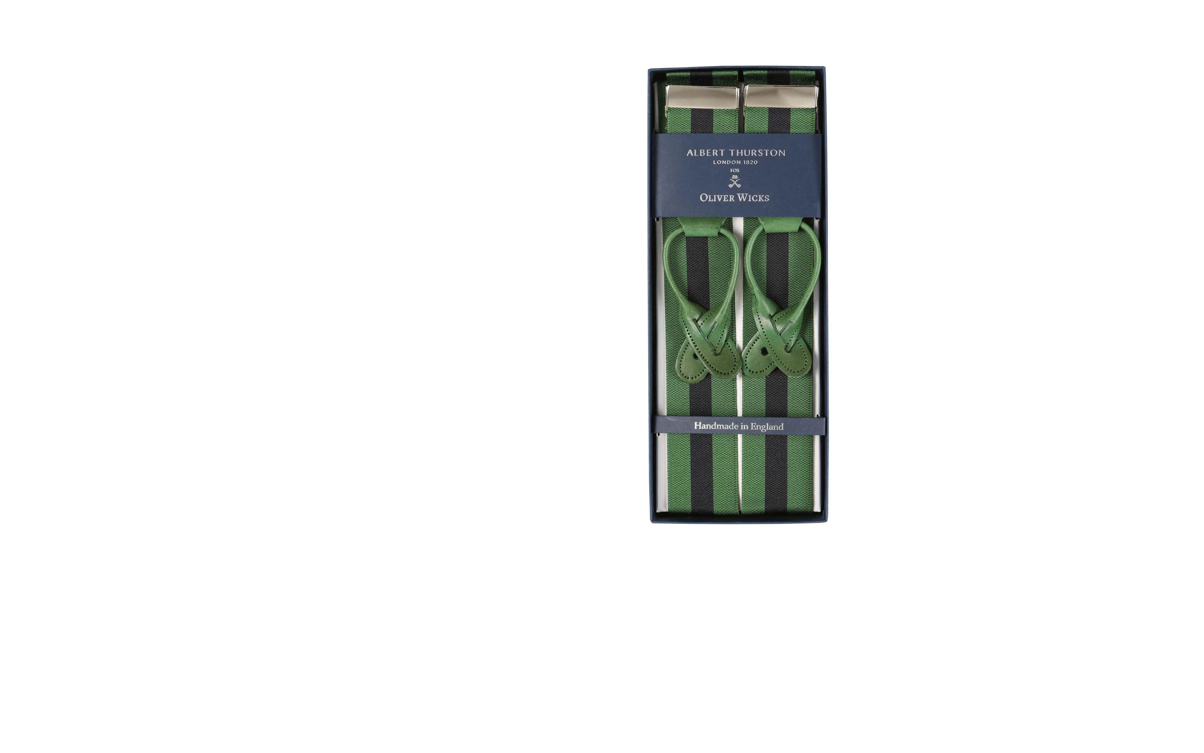 Green & Navy Striped Suspenders