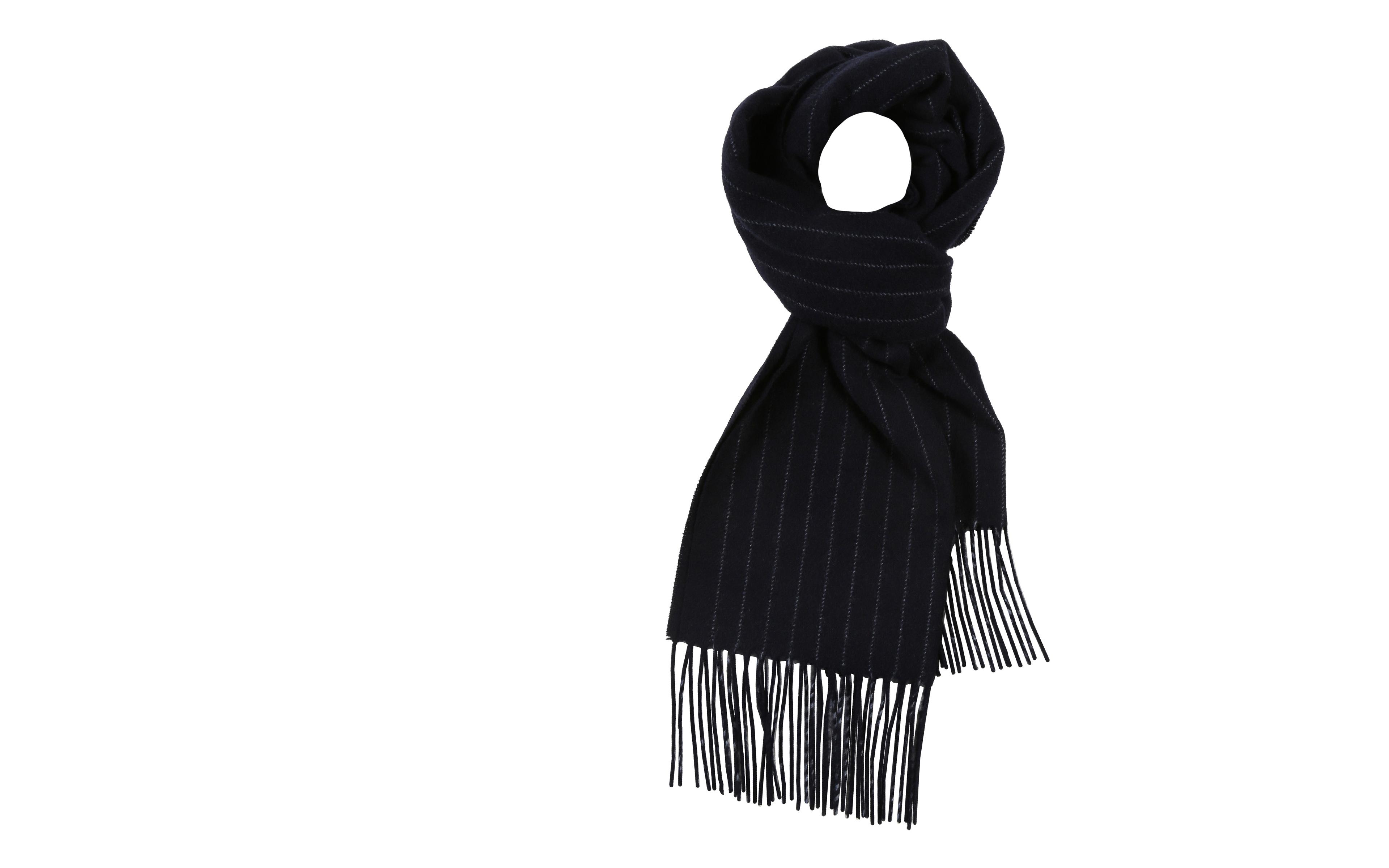 Navy Striped Wool Scarf