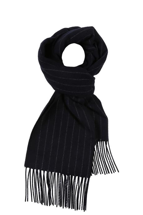 Navy Striped Wool Scarf