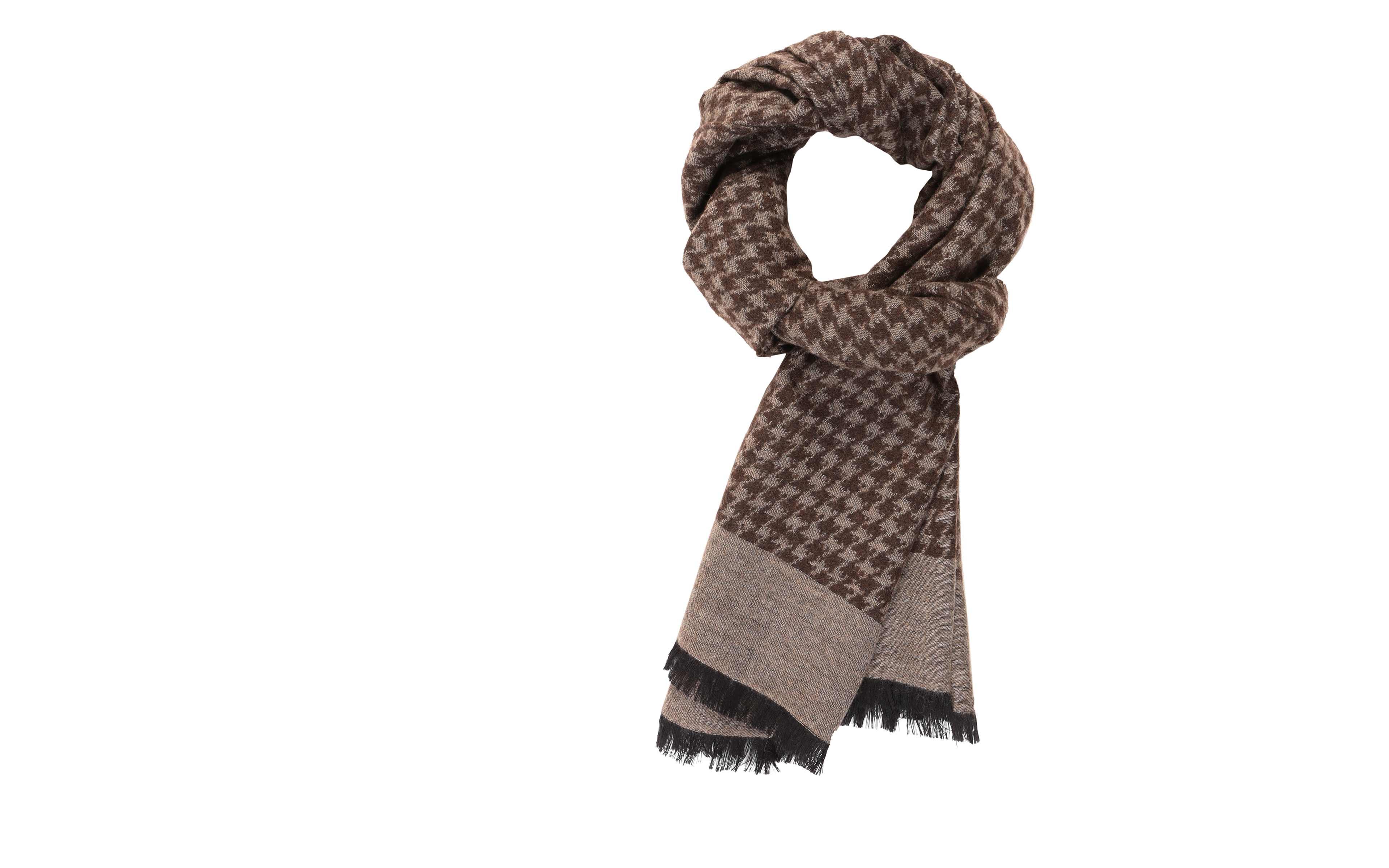 Beige Houndstooth Wool & Silk Scarf