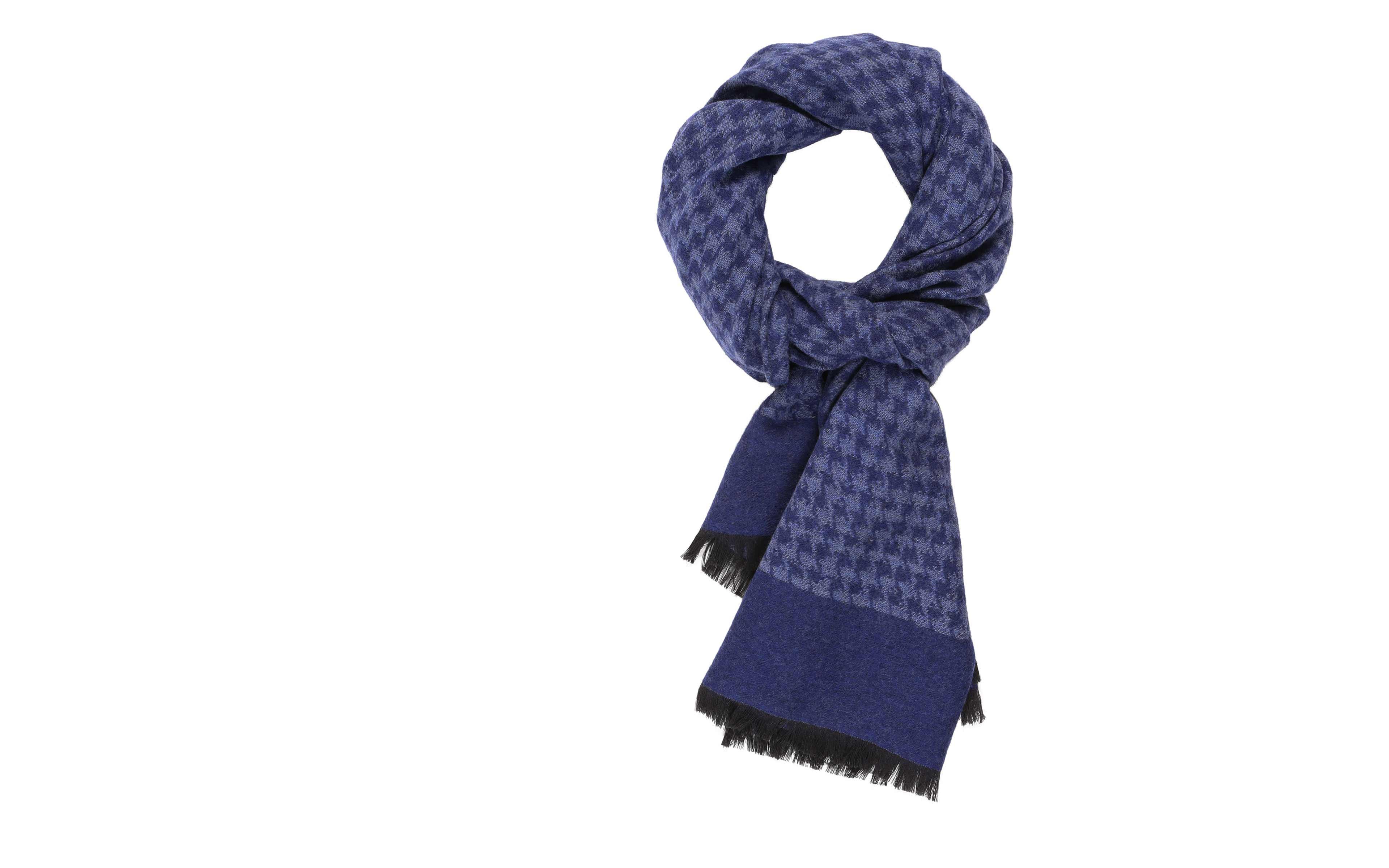 Blue Houndstooth Wool & Silk Scarf