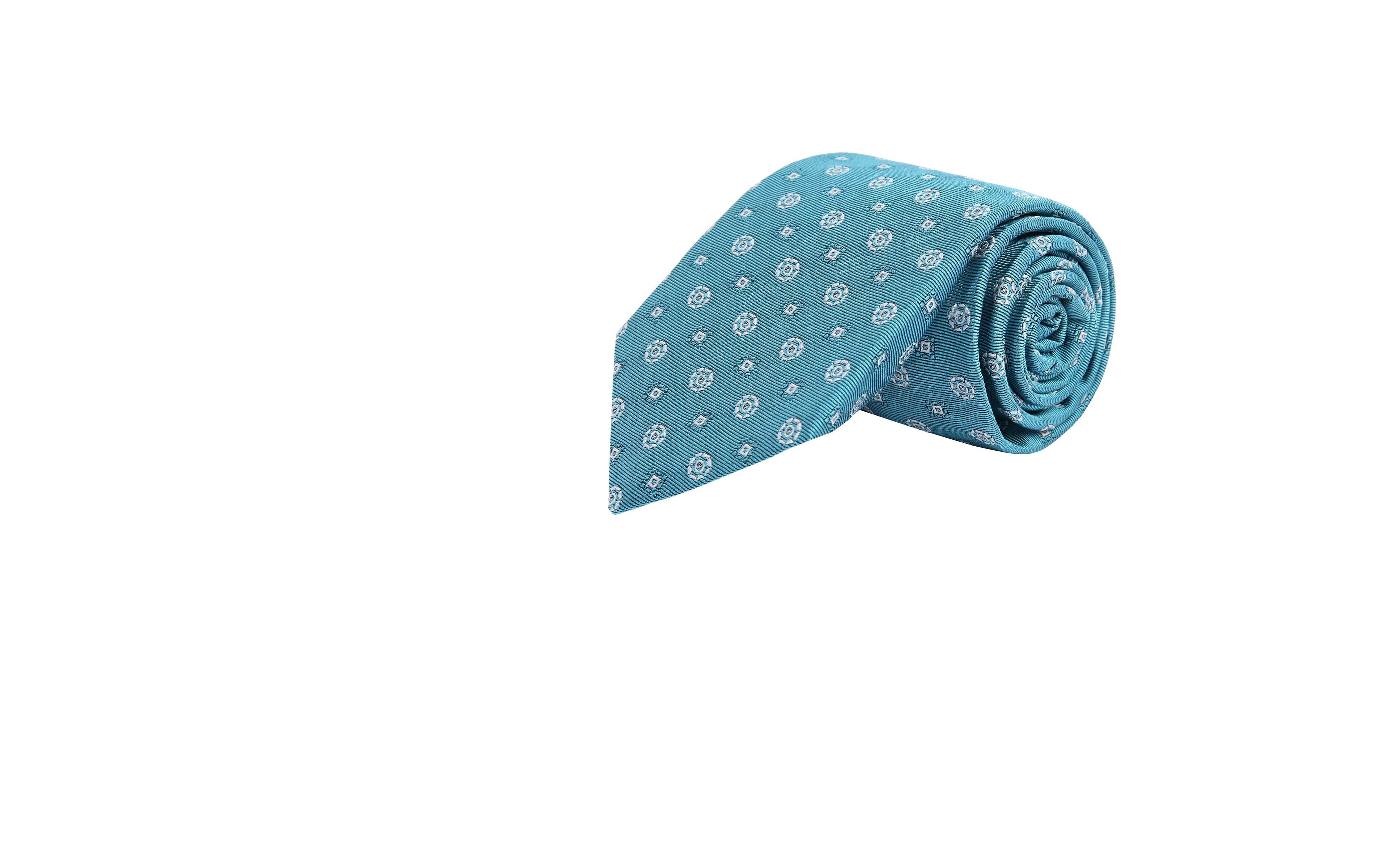 White Shapes Sky Blue Silk Tie