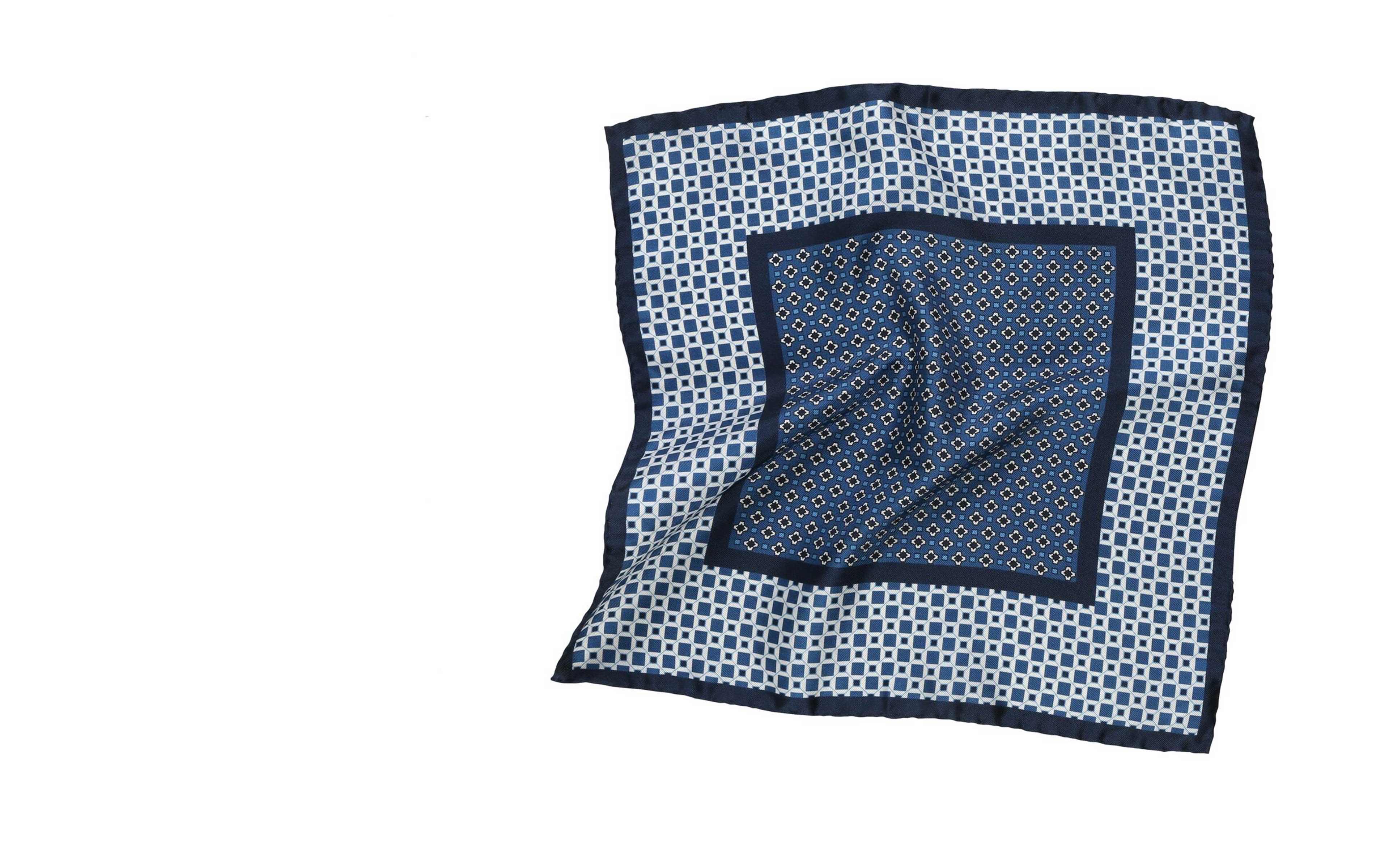 Navy & White Italian 100% Silk Pocket Square