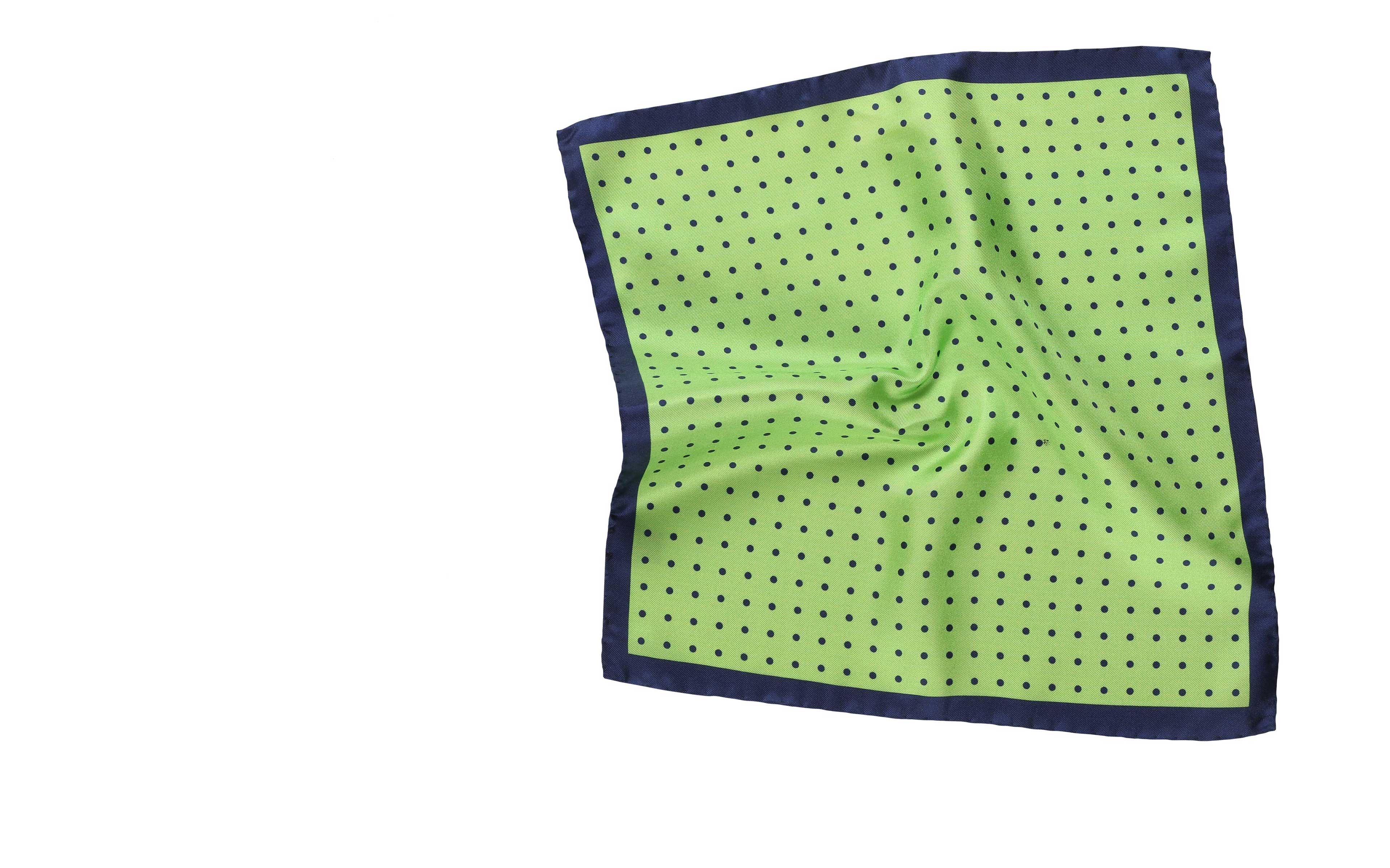 Green & Navy Dotted Italian 100% Silk Pocket Square