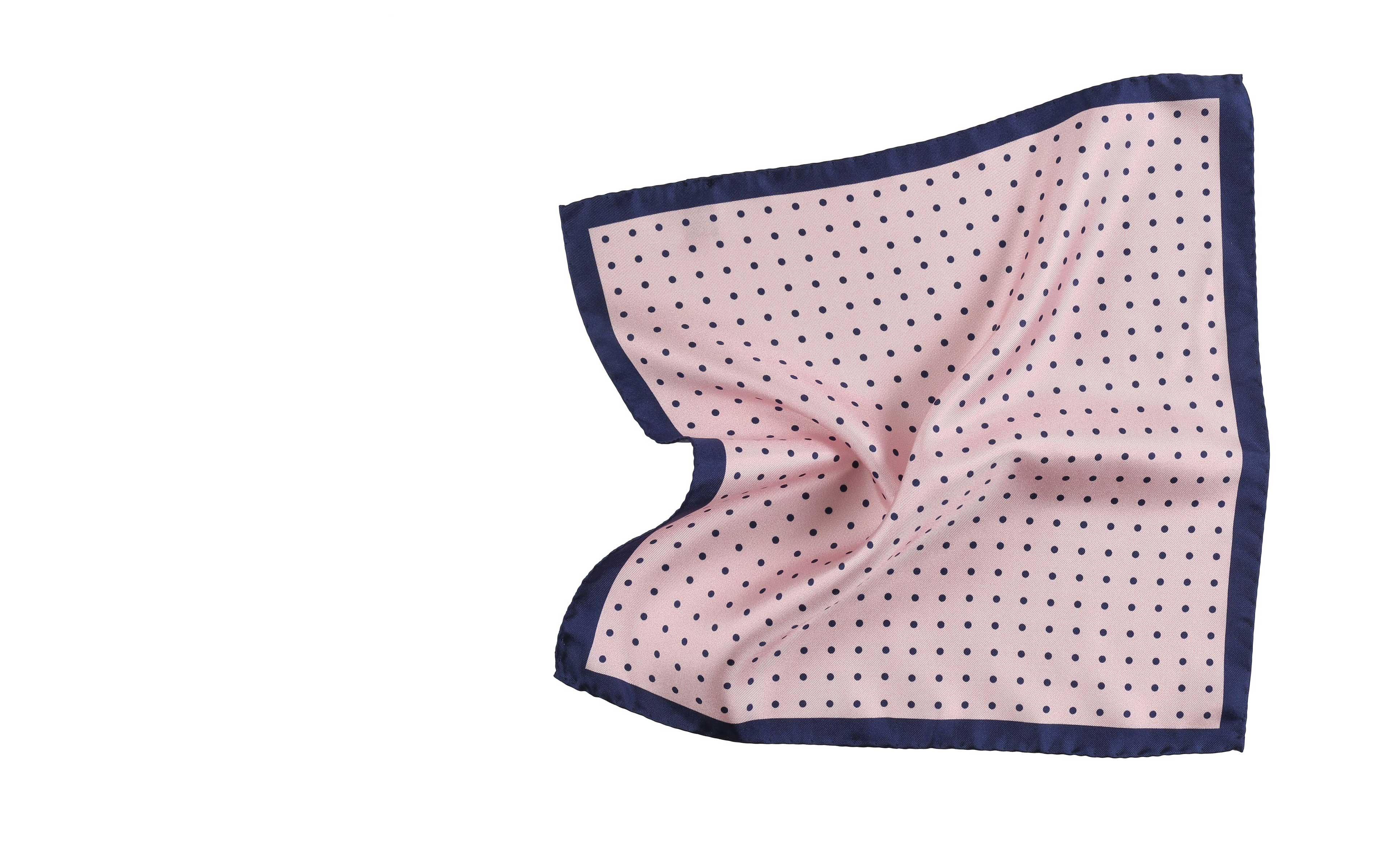 Salmon & Navy Dotted Italian 100% Silk Pocket Square