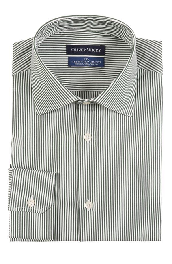 Green Striped Pinpoint Cotton Shirt