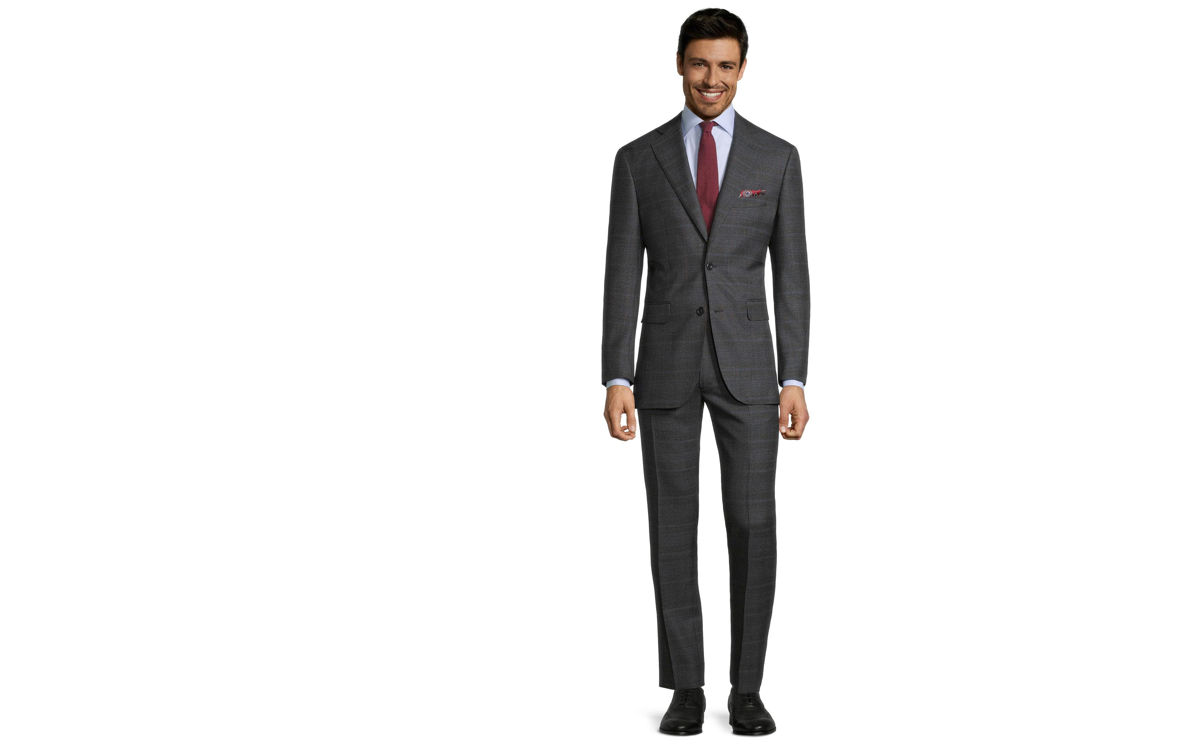 Charcoal Plaid with Red Overcheck Mouline Suit