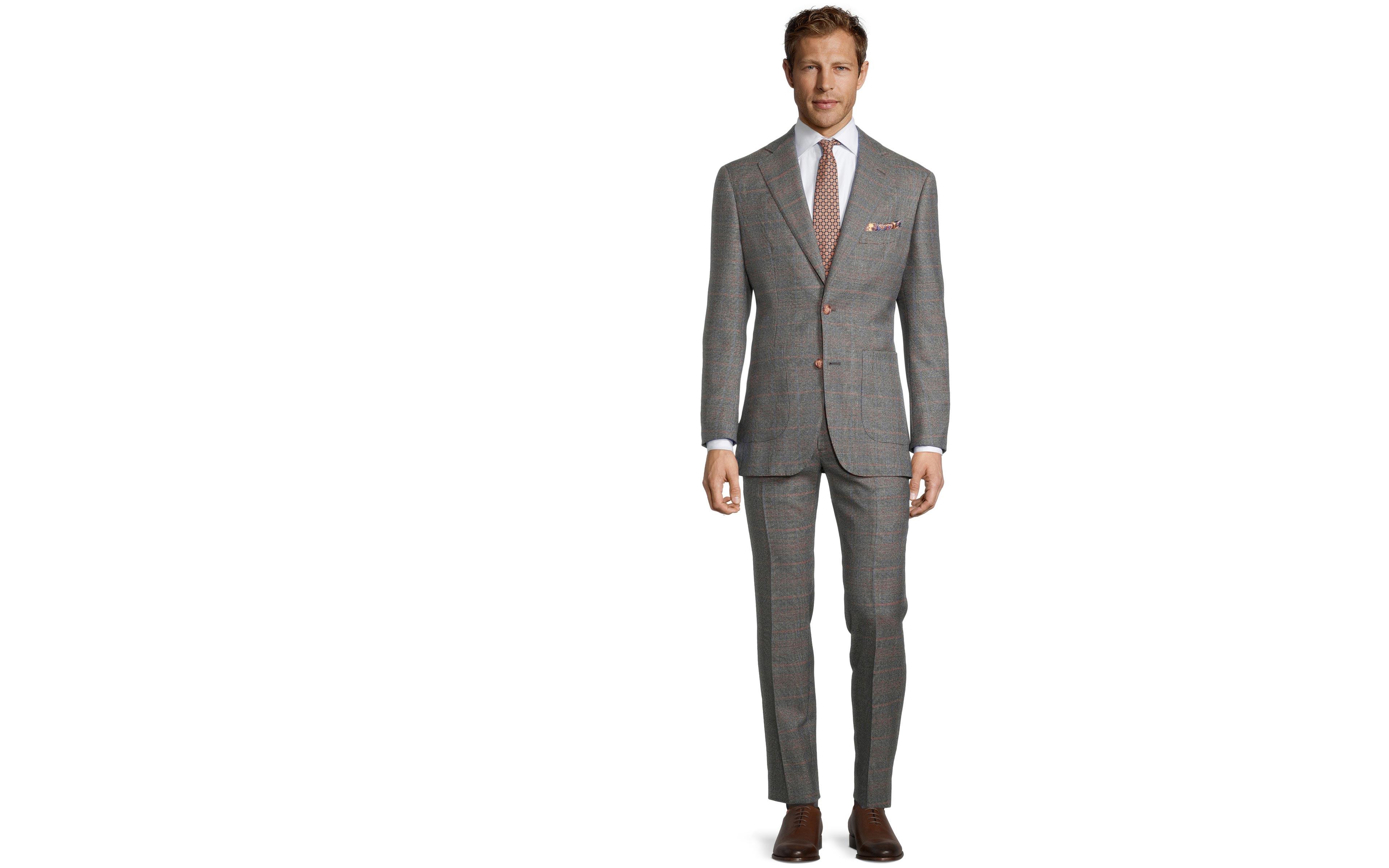 Grey Plaid with Red Overcheck Mouline Suit