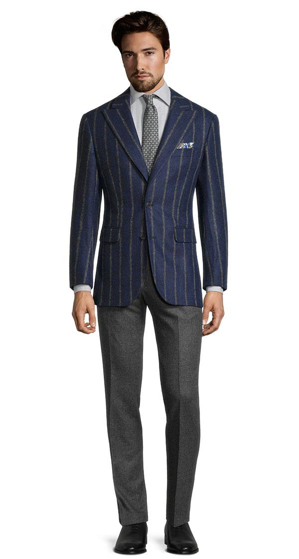 Grey Stripe Navy Baby Alpaca Blend Blazer