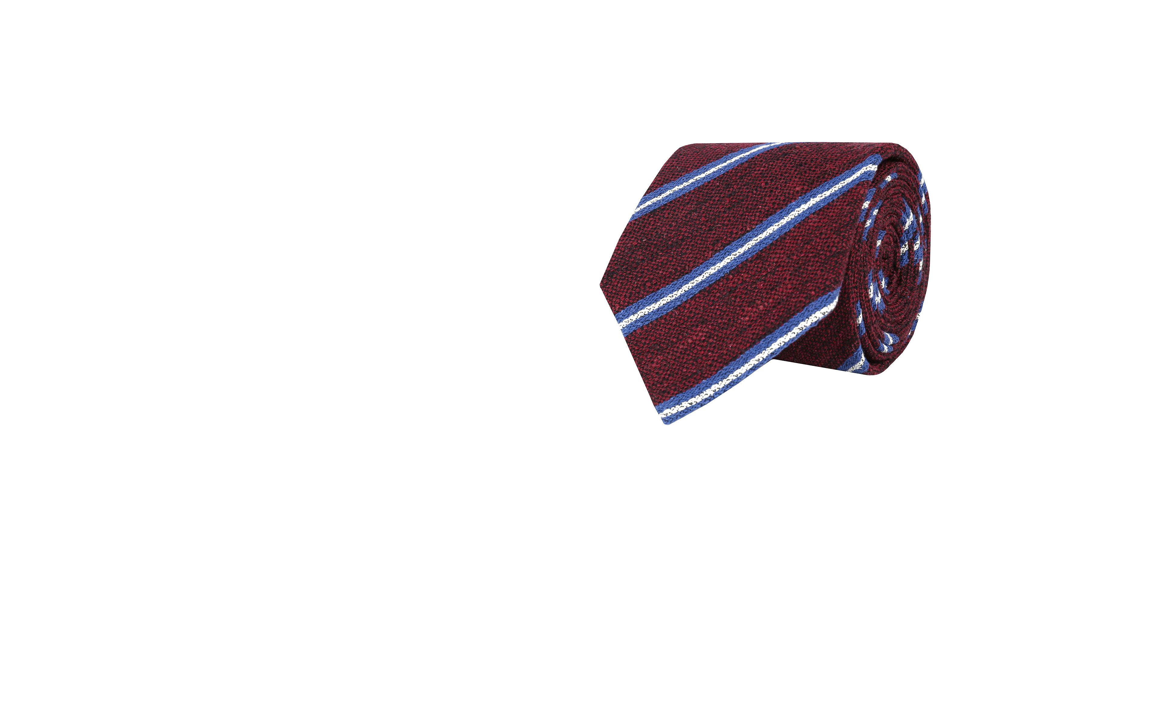 Burgundy & Blue Striped Vintage Silk-Cotton Tie