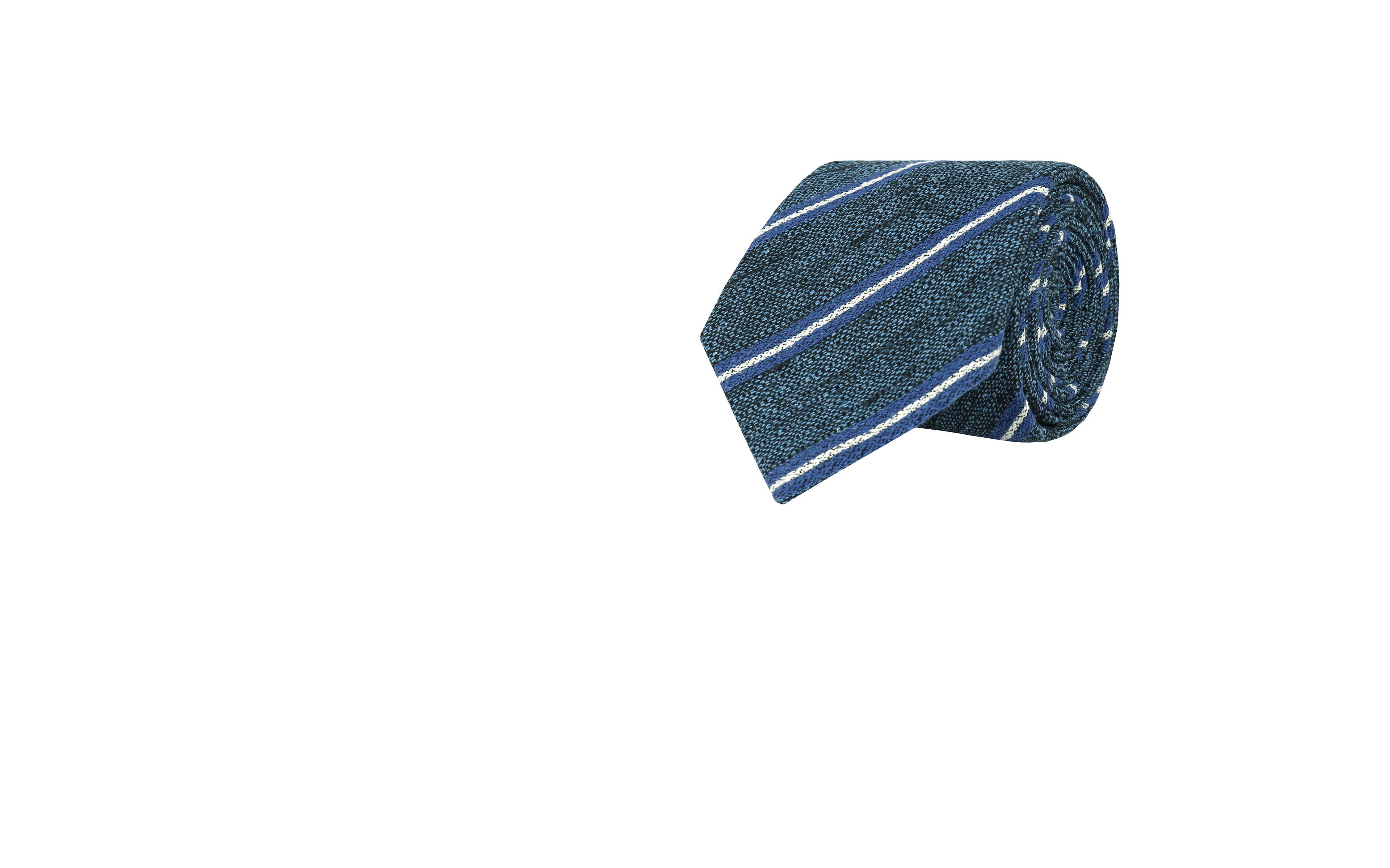 Steel Blue & Blue Striped Vintage Silk-Cotton Tie