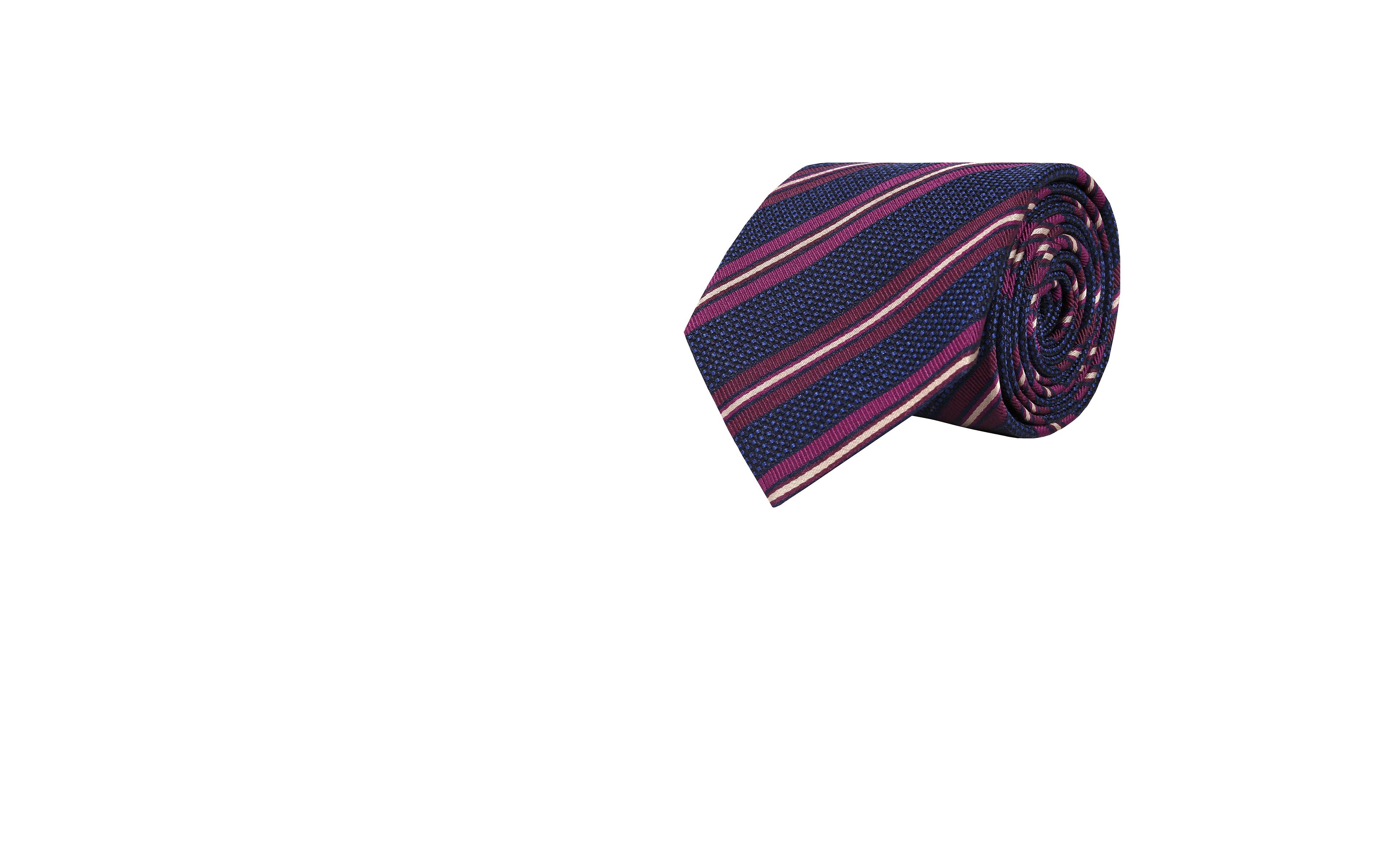 Dark Navy & Purple Striped Silk-Cotton Tie