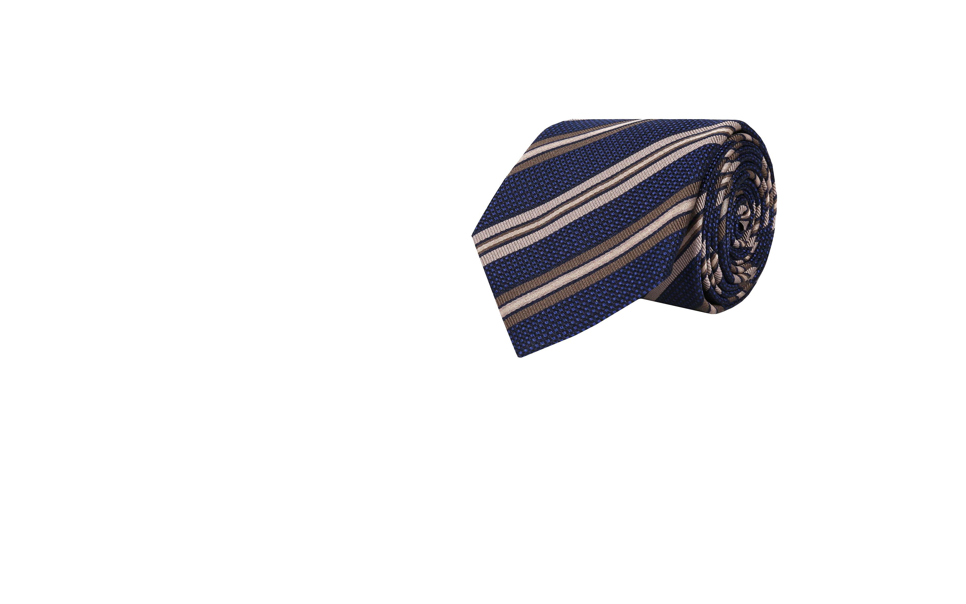 Dark Navy & Beige Striped Silk-Cotton Tie