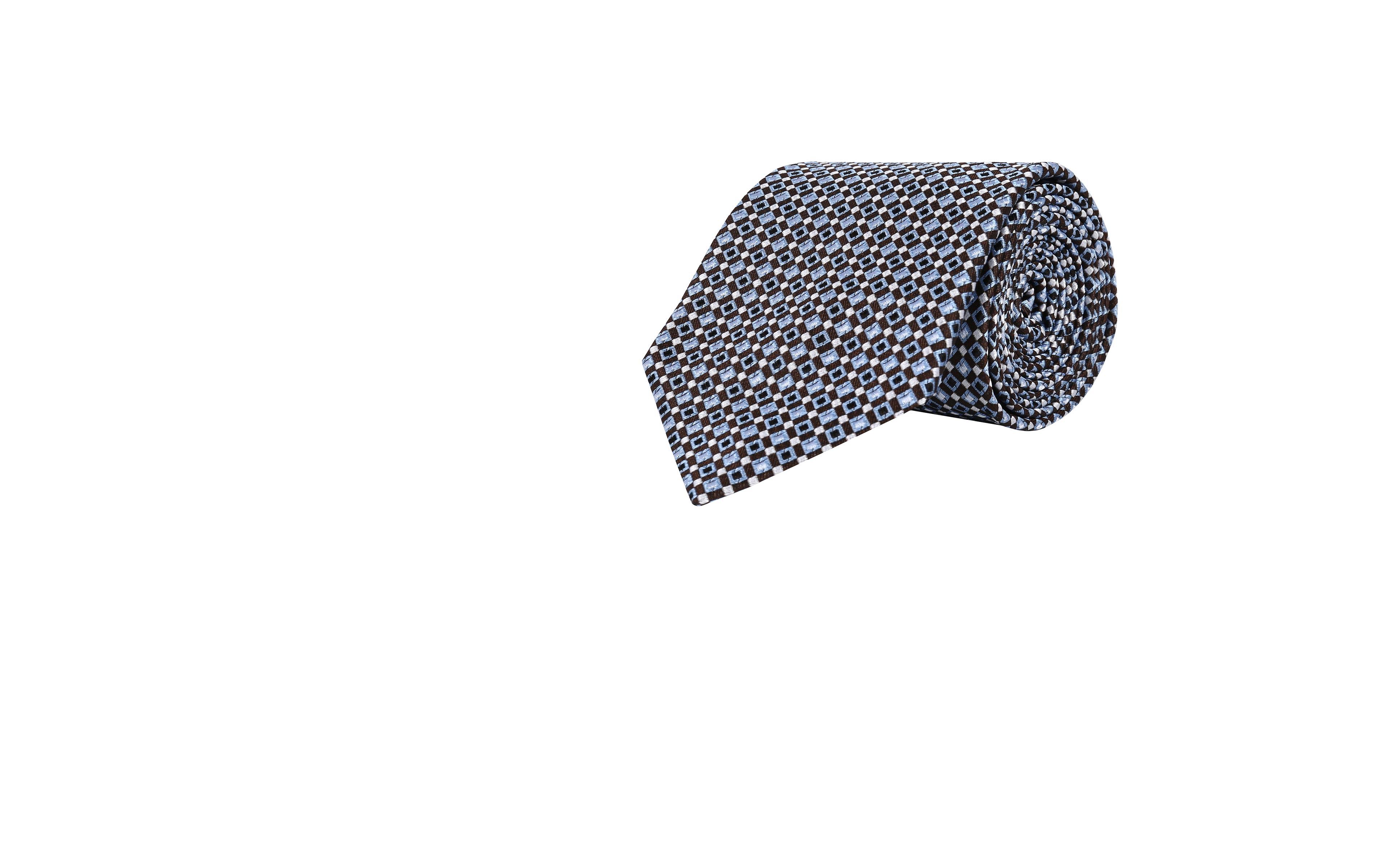 Brown & Blue Micropatterned Silk Tie