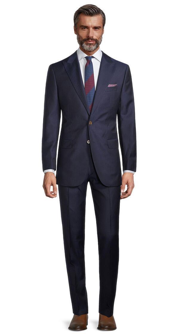 Navy Blue Herringbone Suit