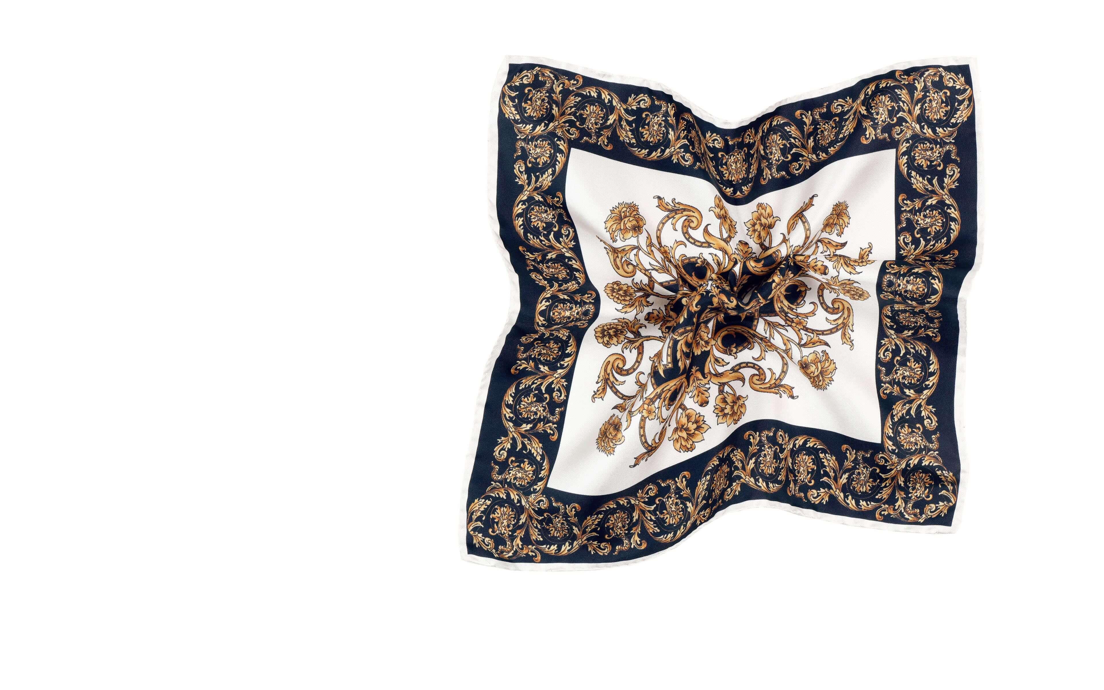 Black and Gold Patterned Italian 100% Silk Pocket Square