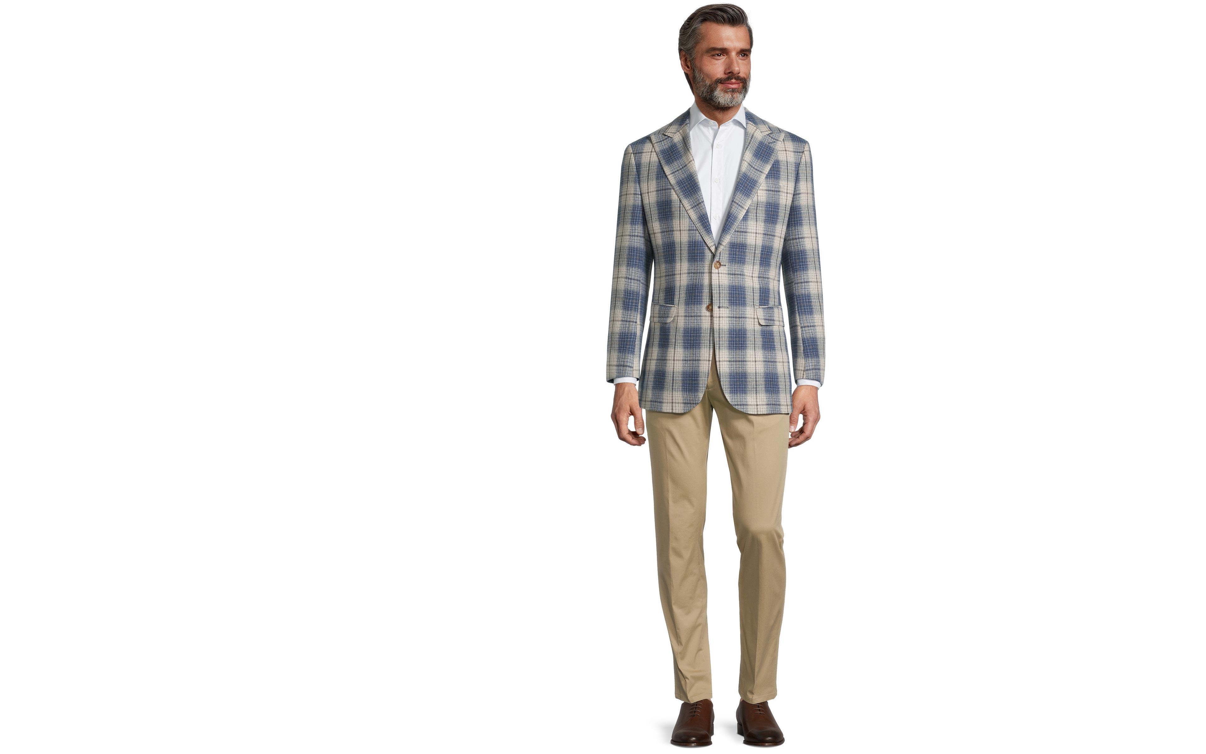 Light Blue Plaid Wool Silk & Acetate Blazer