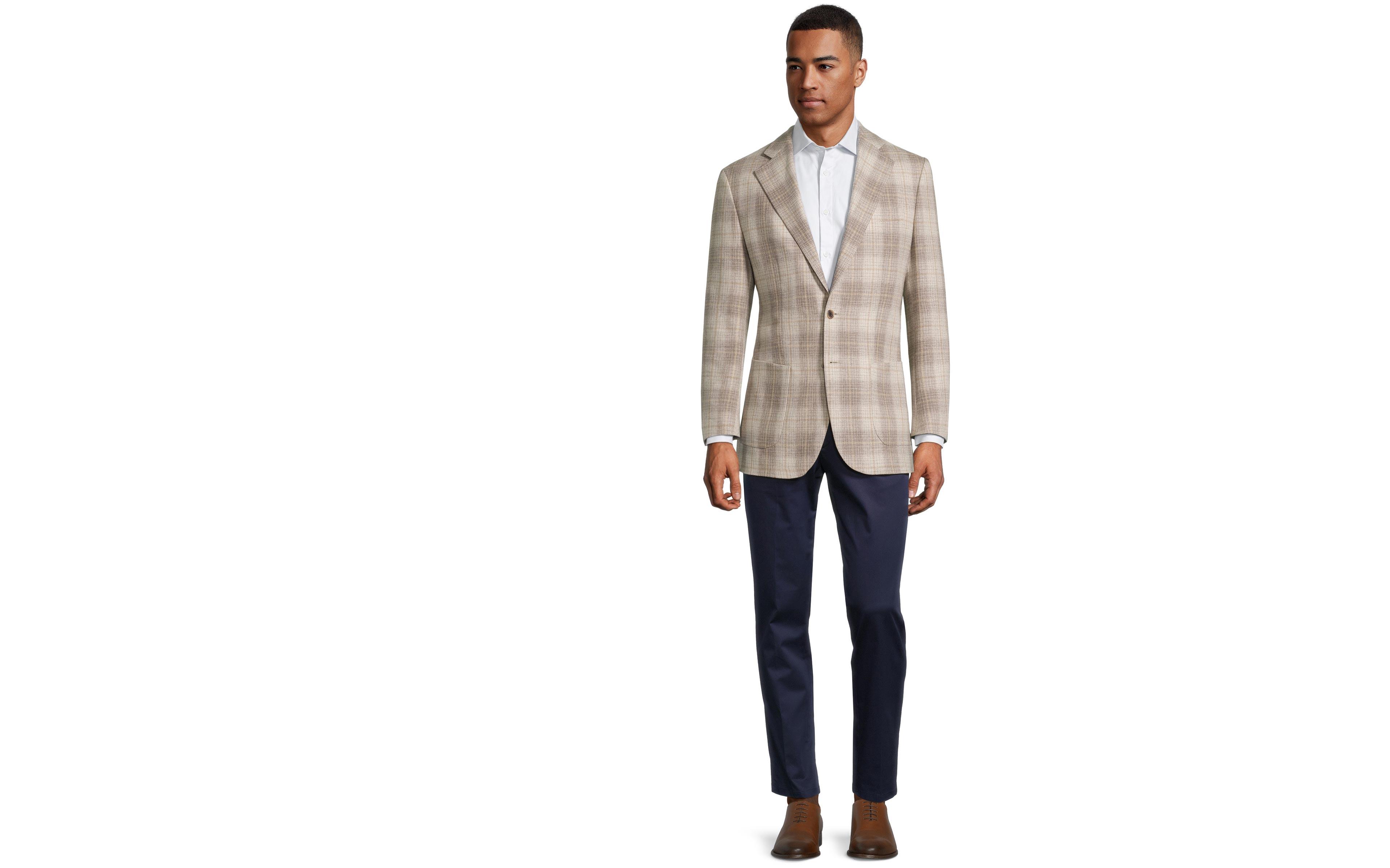 Beige Plaid Wool Silk & Acetate Blazer