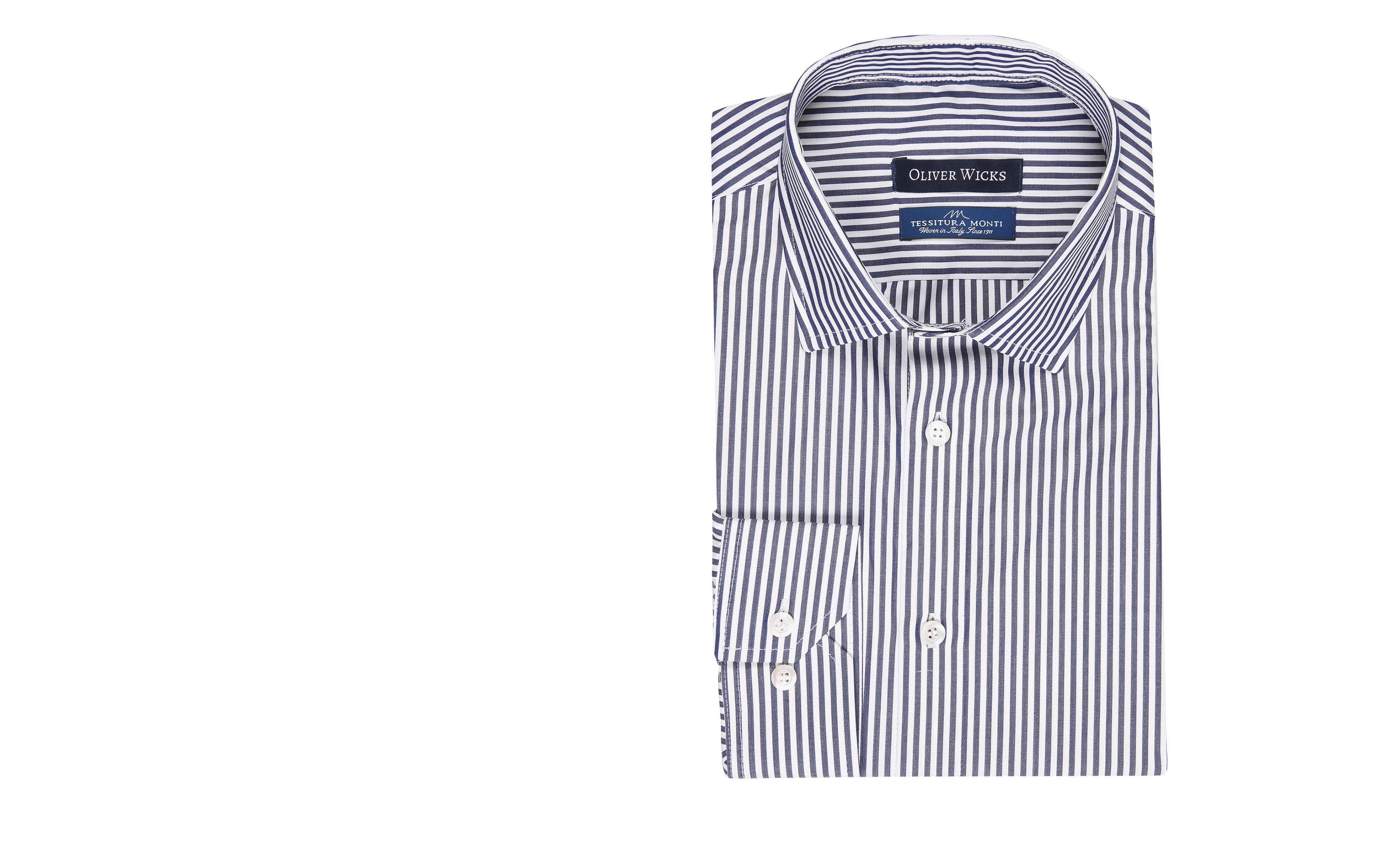 Navy & White Striped Pinpoint Cotton Shirt