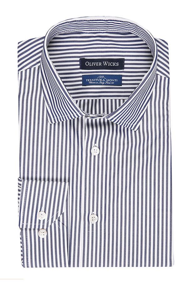 Navy & White Striped Pinpoint Cotton Shirt