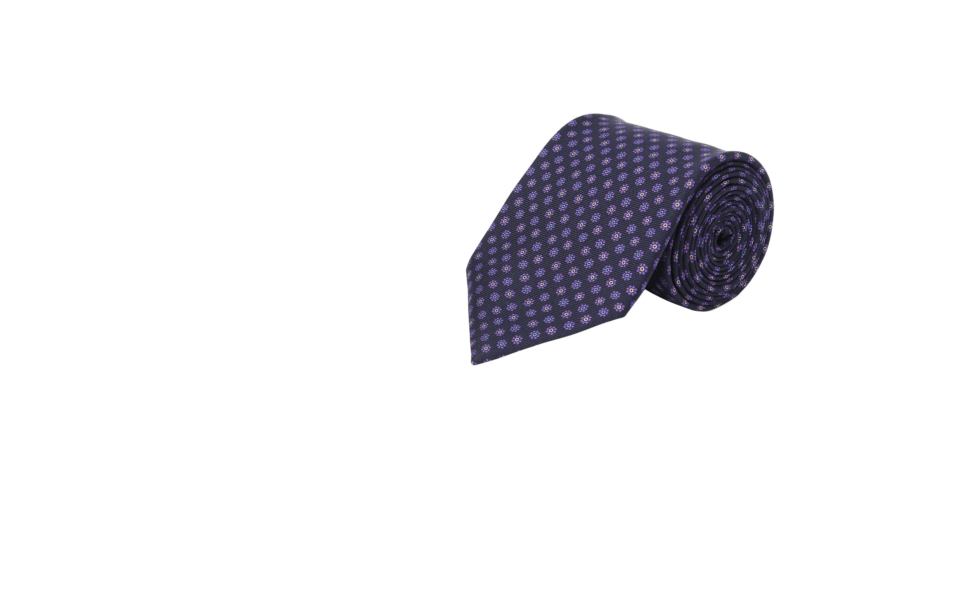 Deep Blue Purple Floral 28 Momme Silk Tie