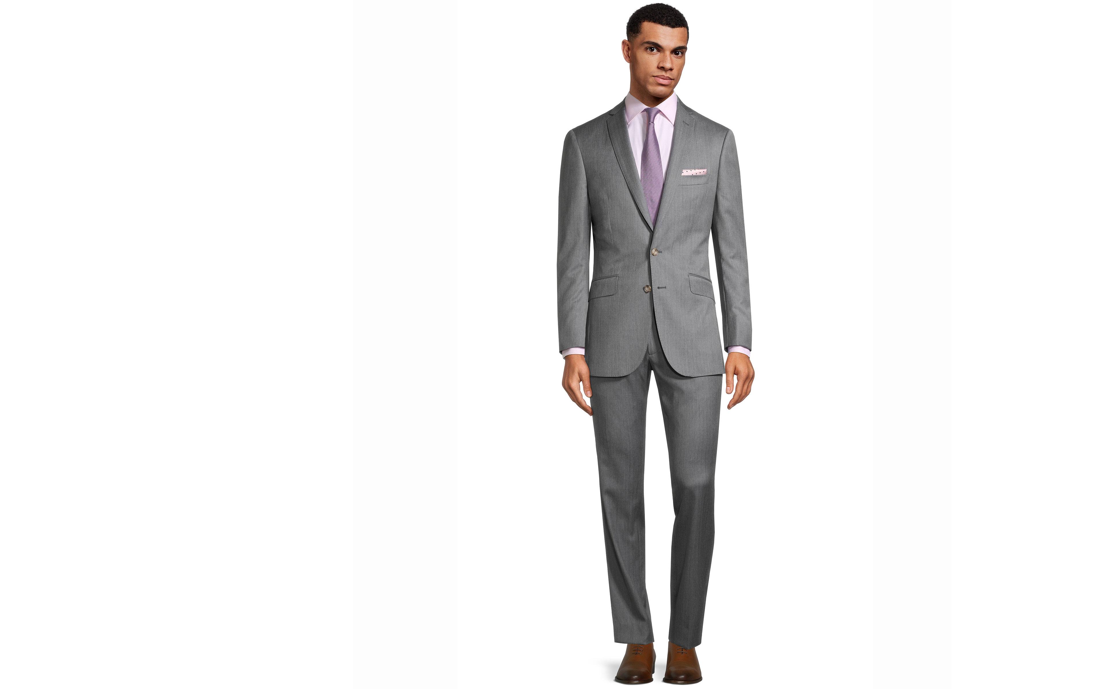 Light Grey Herringbone Wool & Silk Suit