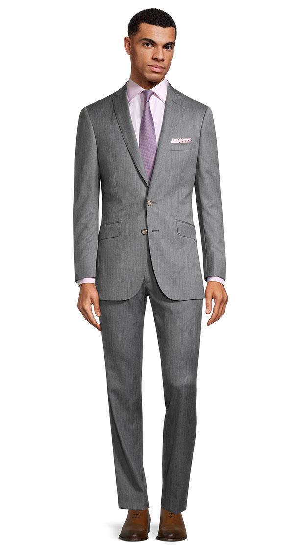 Light Grey Herringbone Wool & Silk Suit