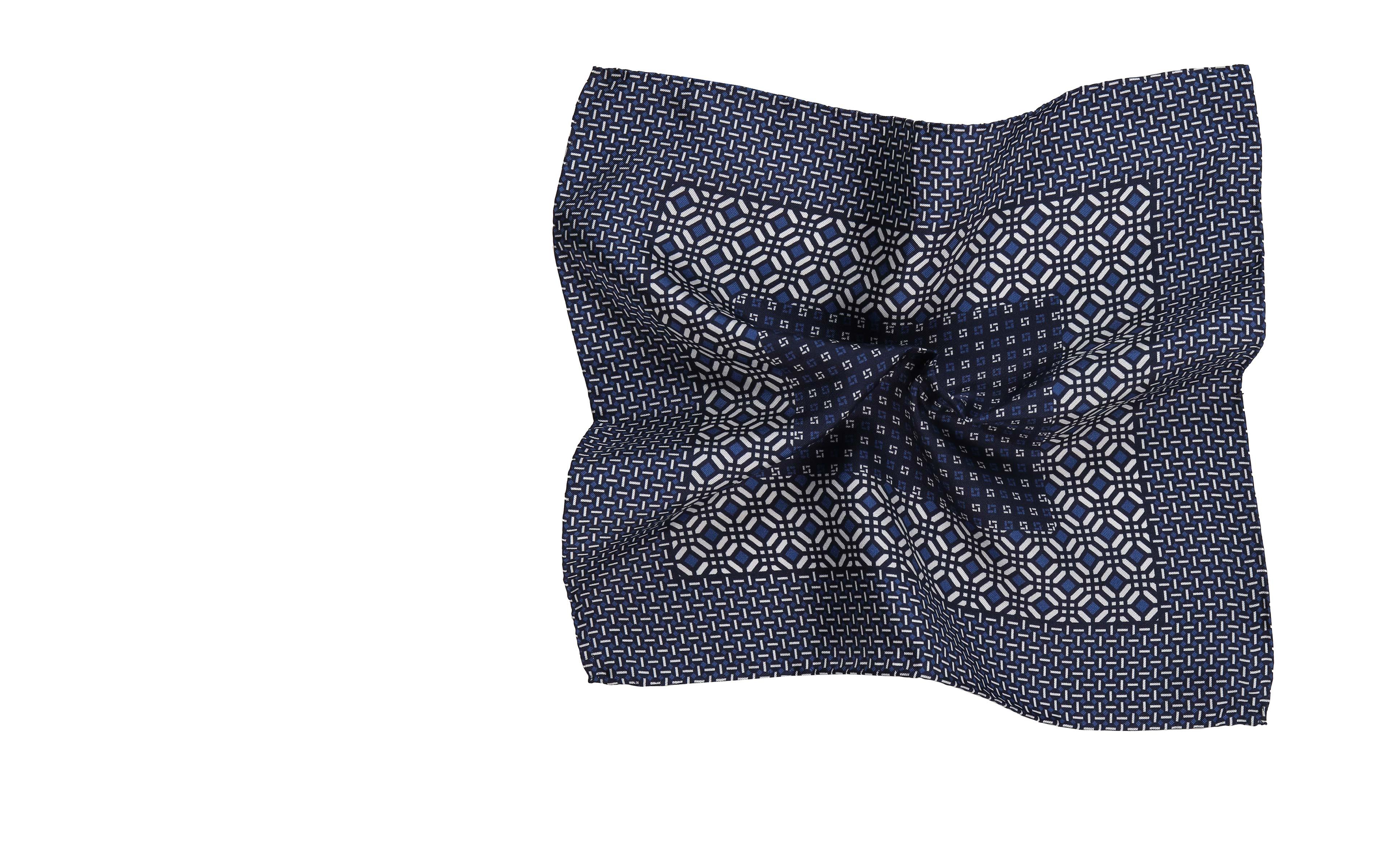 Navy & Blue Patterned 100% Silk Pocket Square