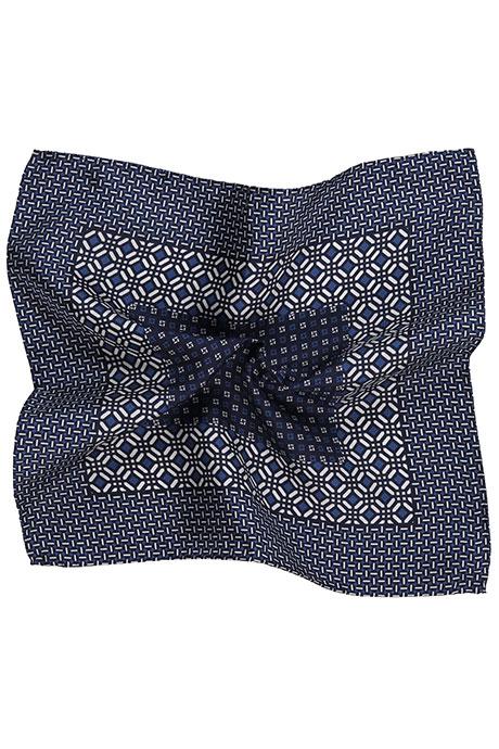 Navy & Blue Patterned 100% Silk Pocket Square