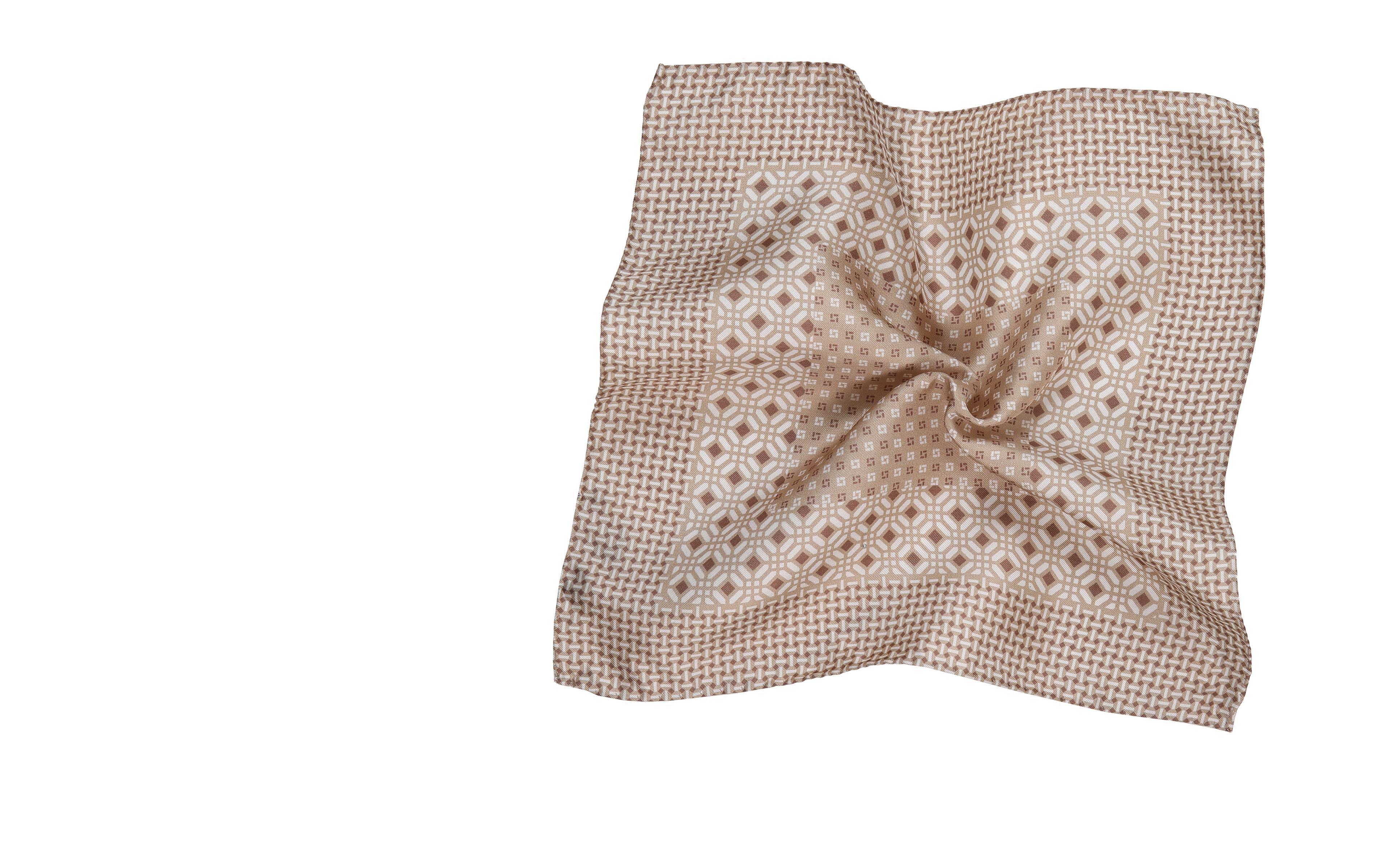 Beige & White Patterned 100% Silk Pocket Square