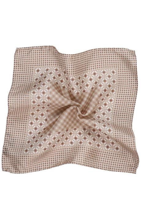 Beige & White Patterned 100% Silk Pocket Square