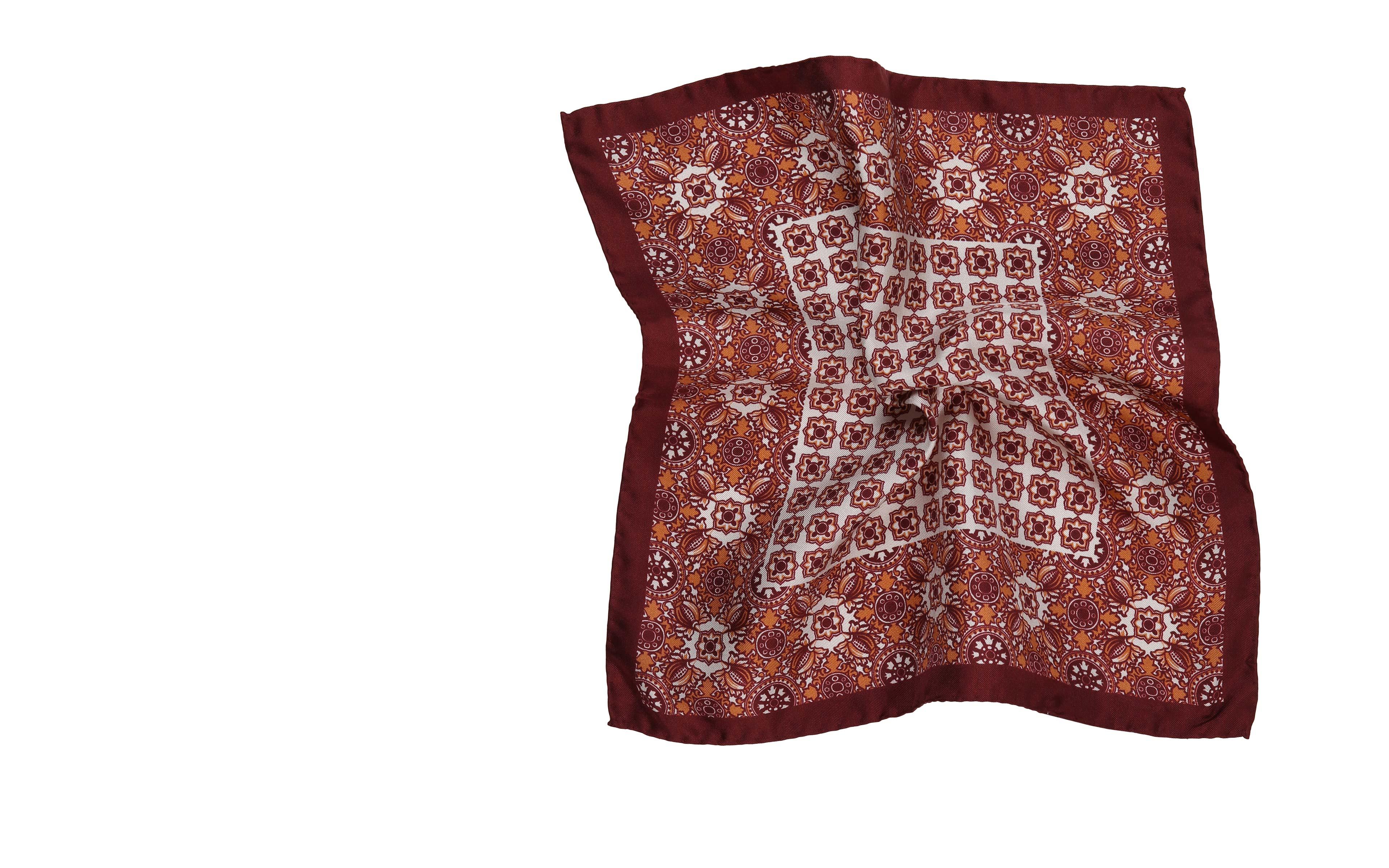 Copper & Red Patterned 100% Silk Pocket Square