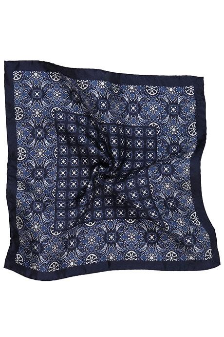 Navy & White Patterned 100% Silk Pocket Square