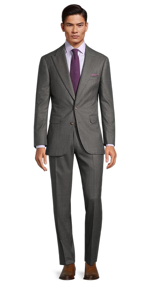 Traditionally Worsted Grey Plaid with Purple Overcheck Suit