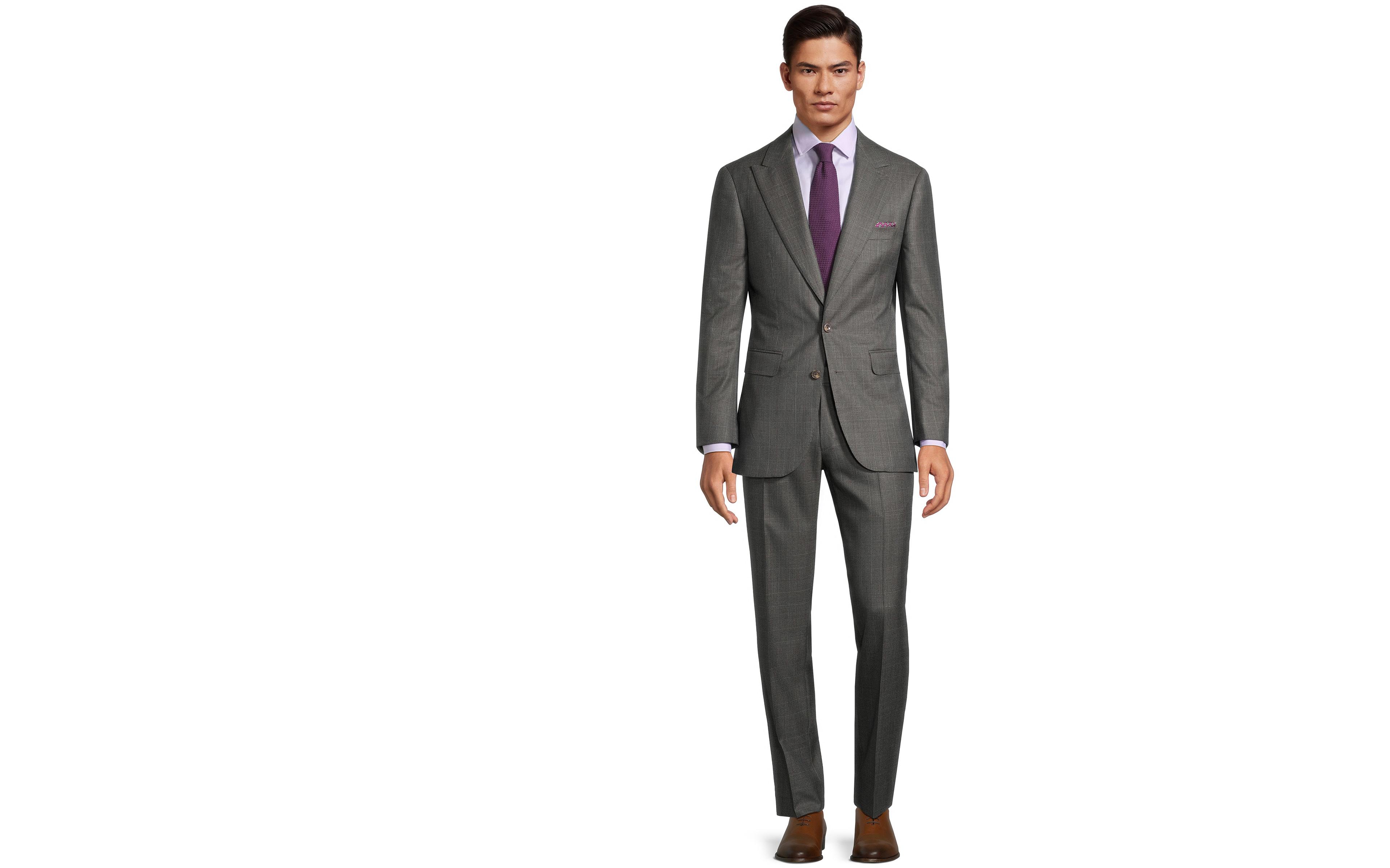 Traditionally Worsted Grey Plaid with Purple Overcheck Suit