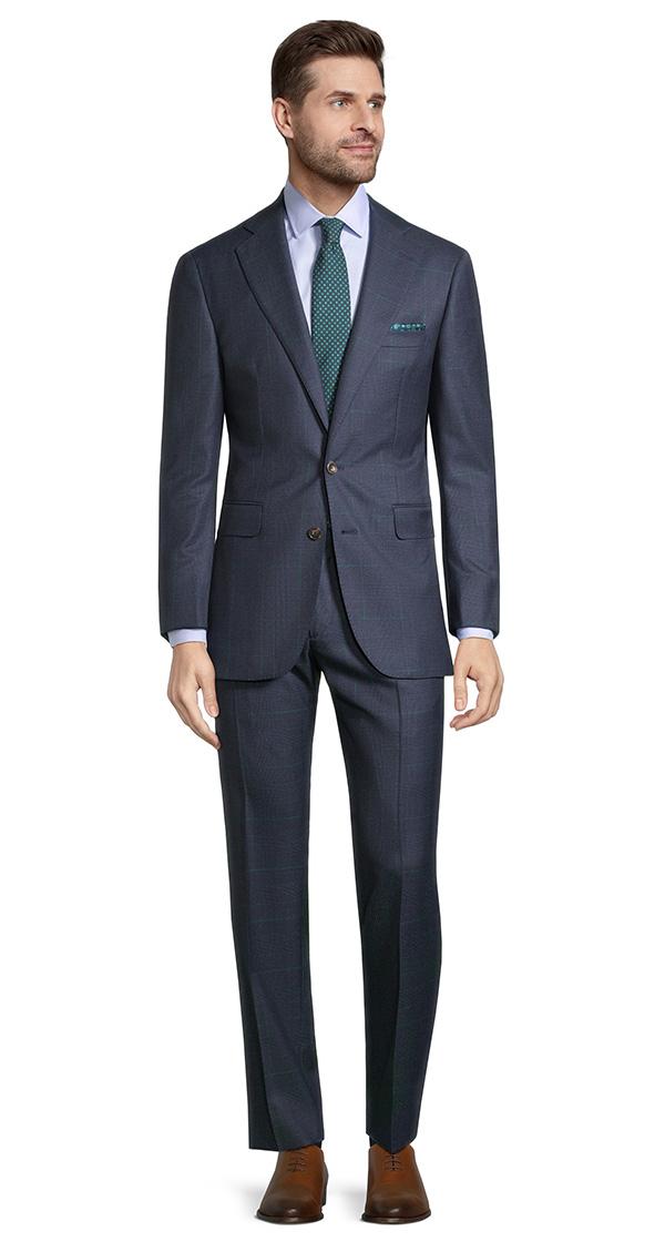 Traditionally Worsted Navy Plaid with Green Overcheck Suit