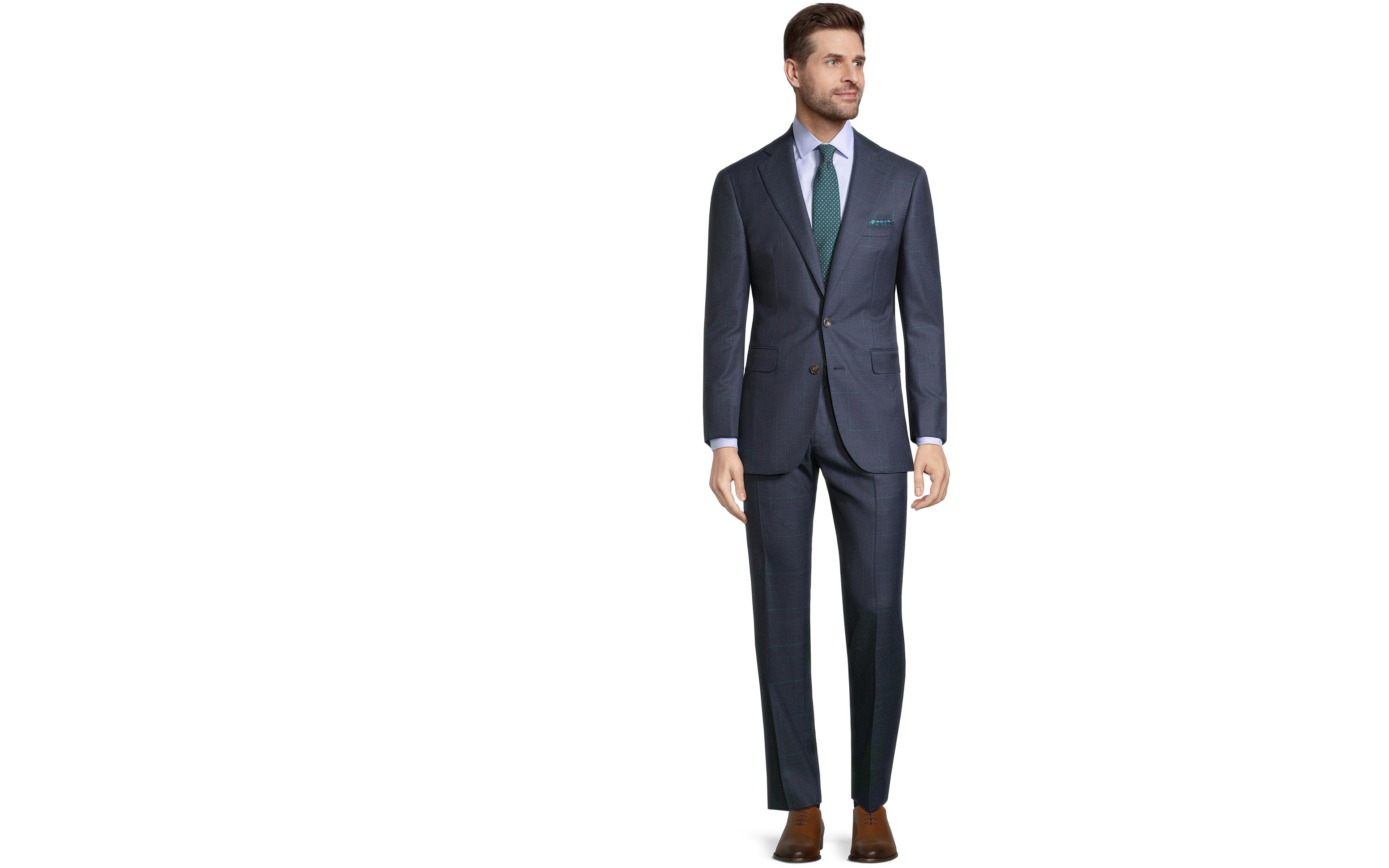 Traditionally Worsted Navy Plaid with Green Overcheck Suit