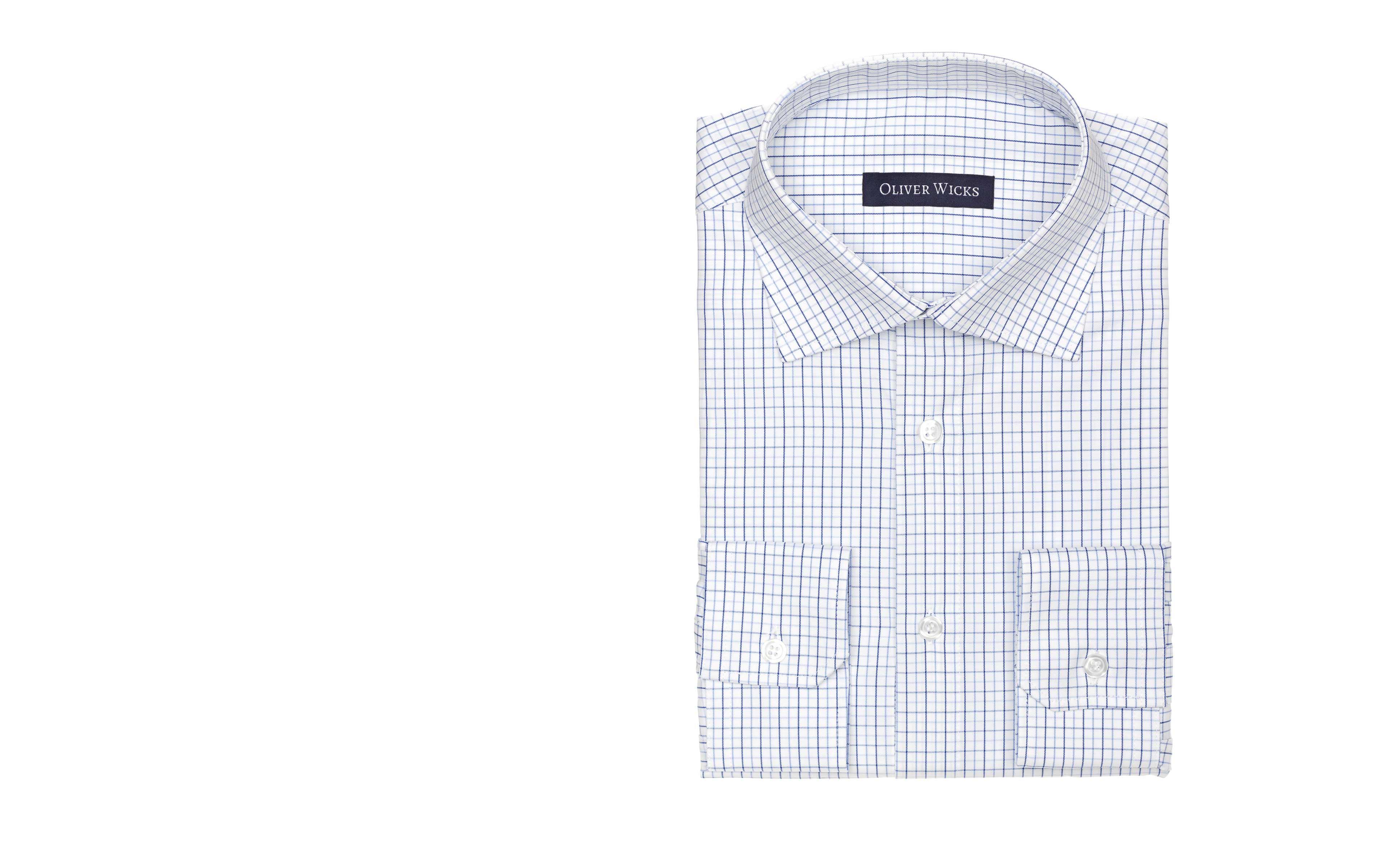 Blue Checked White Cotton Shirt