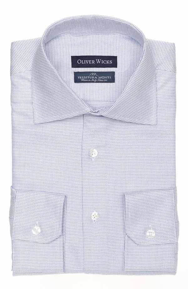 Micropatterned White & Blue Cotton Shirt