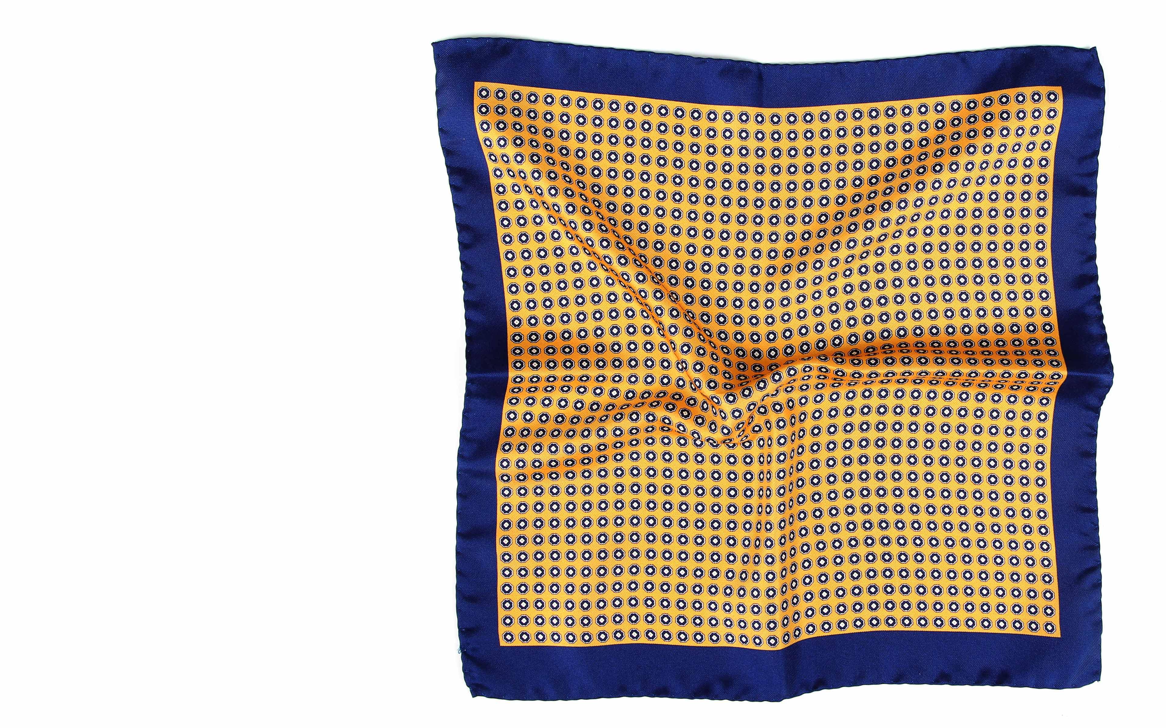 Navy & Yellow Silk Pocket Square