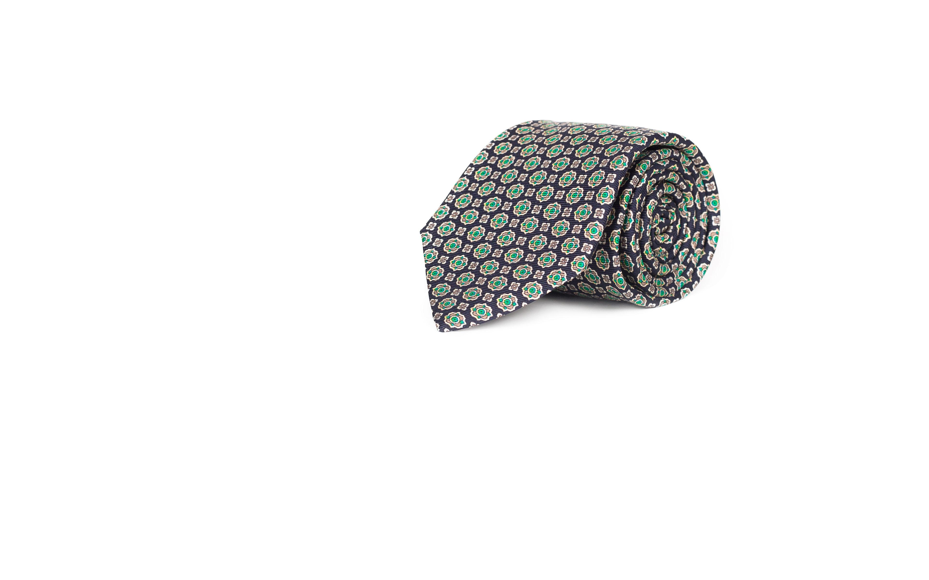 Navy & Green 28 Momme Silk Tie