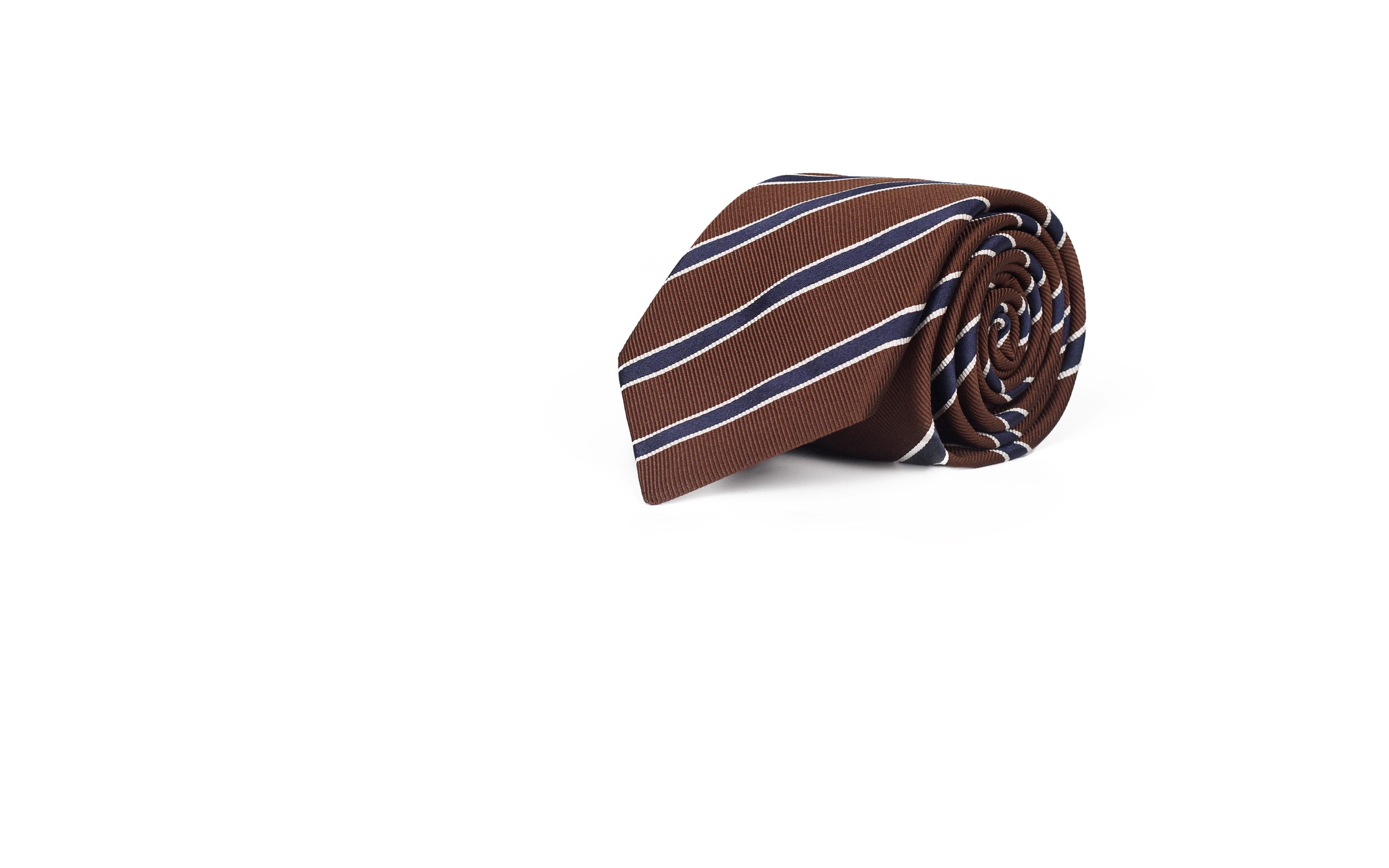 Blue Striped Brown Mogador Silk Tie