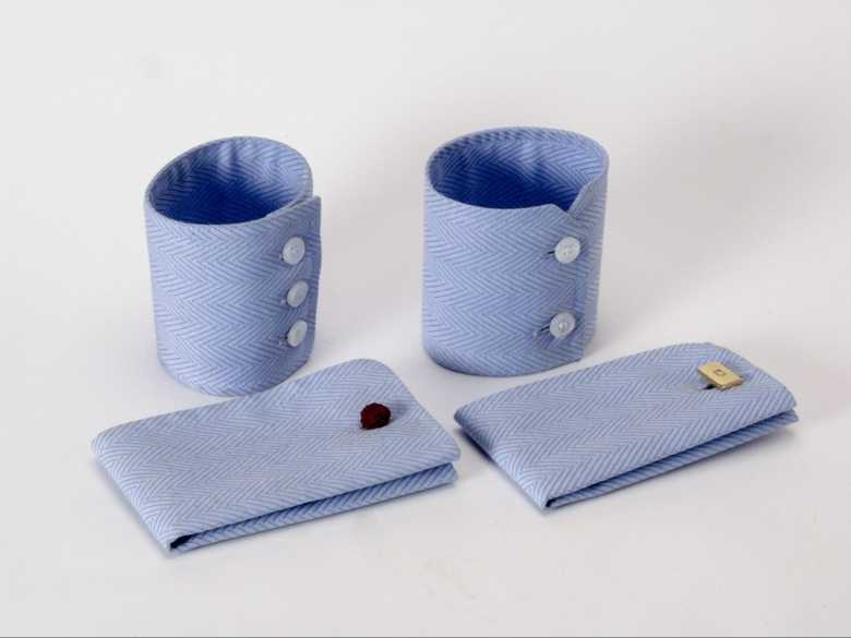 Barrel Cuff's in Light Blue with White and Black Buttons