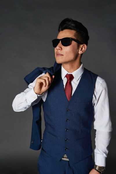 Blue Suit Vest with Red Tie