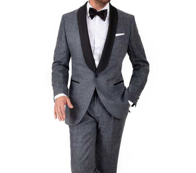 dark grey linen tuxedo by Oliver Wicks