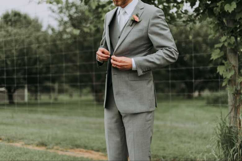 Grey Suit with Pink Flower Boutonniere