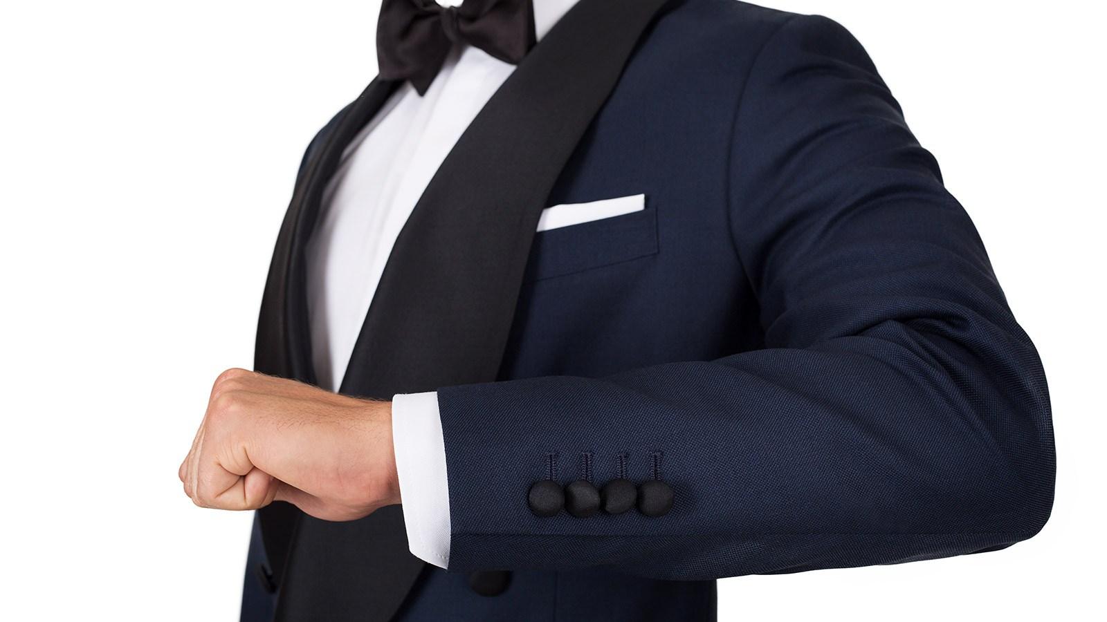 Blue Sharkskin Double Breasted Tuxedo - slider image 1